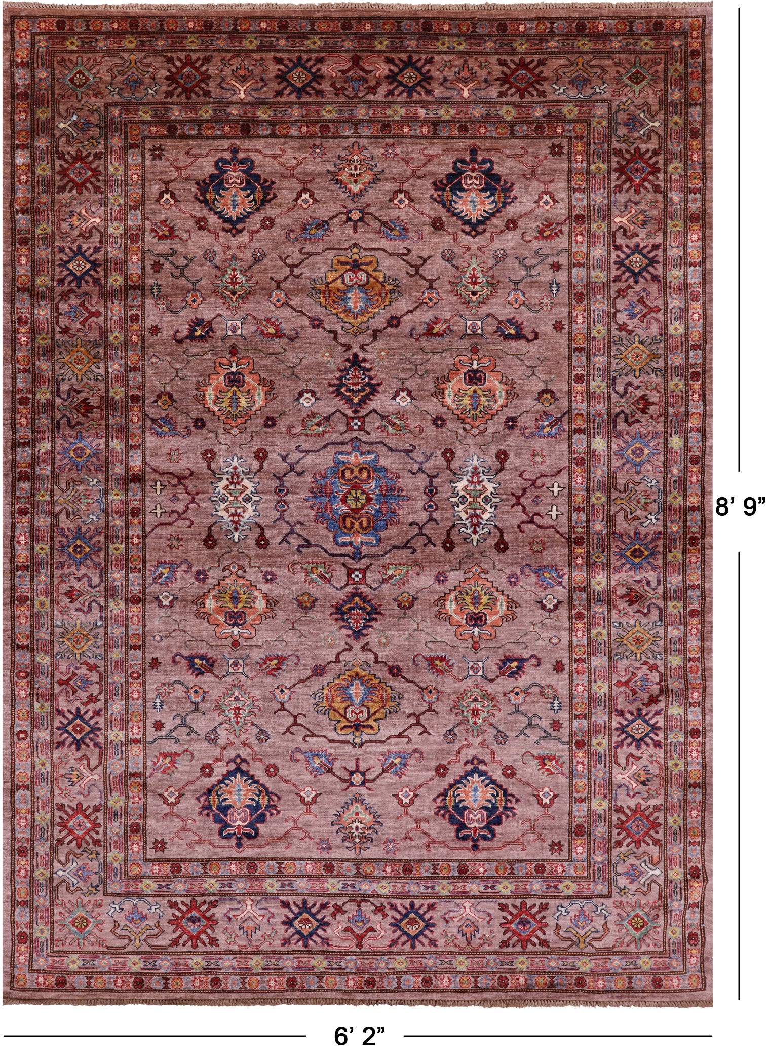 Super Kazak Handmade Wool Rug - 6' 2" X 8' 9" - Golden Nile