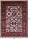 Ivory Super Kazak Hand Knotted Wool Rug - 5' 10" X 7' 9" - Golden Nile