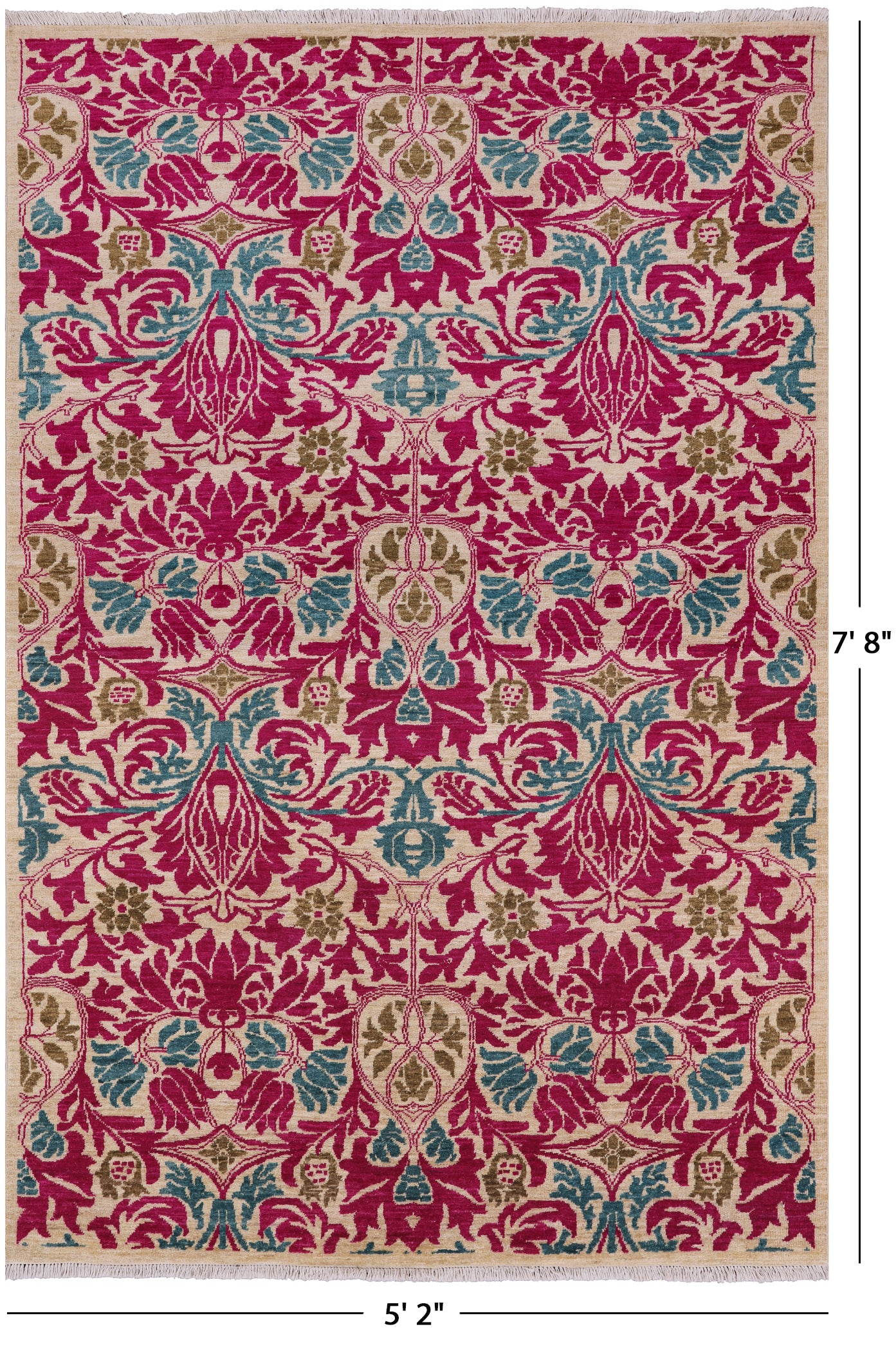 Ivory William Morris Hand Knotted Wool Area Rug - 5' 2" X 7' 8" - Golden Nile
