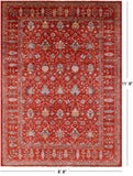 Red Peshawar Hand Knotted Wool Rug - 8' 8" X 11' 9" - Golden Nile