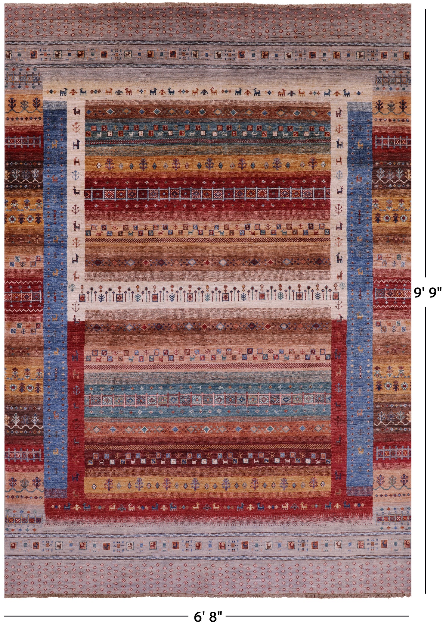 Persian Tribal Gabbeh Hand Knotted Wool Rug - 6' 8" X 9' 9" - Golden Nile