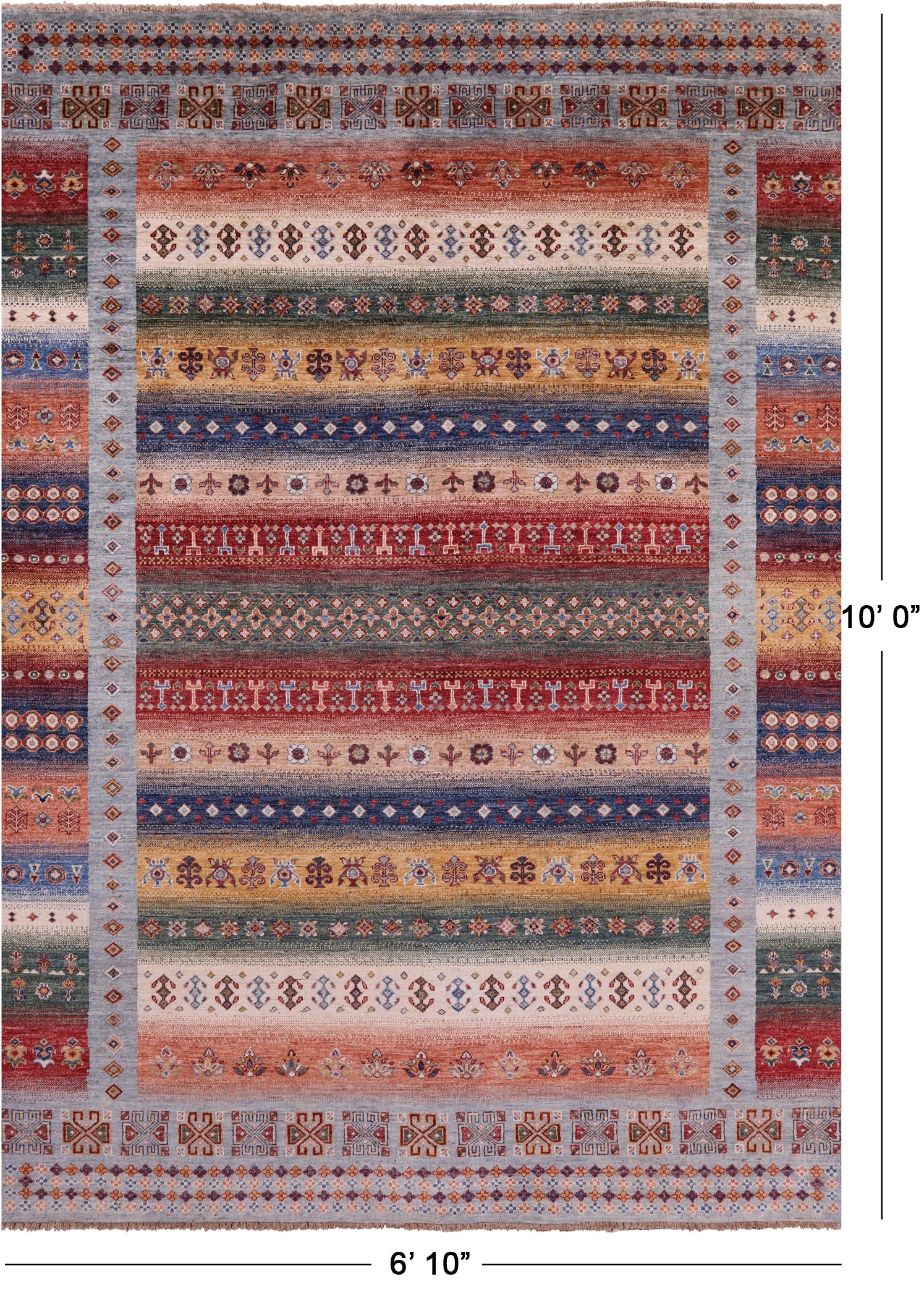 Tribal Persian Gabbeh Hand Knotted Wool Rug - 6' 10" X 10' 0" - Golden Nile