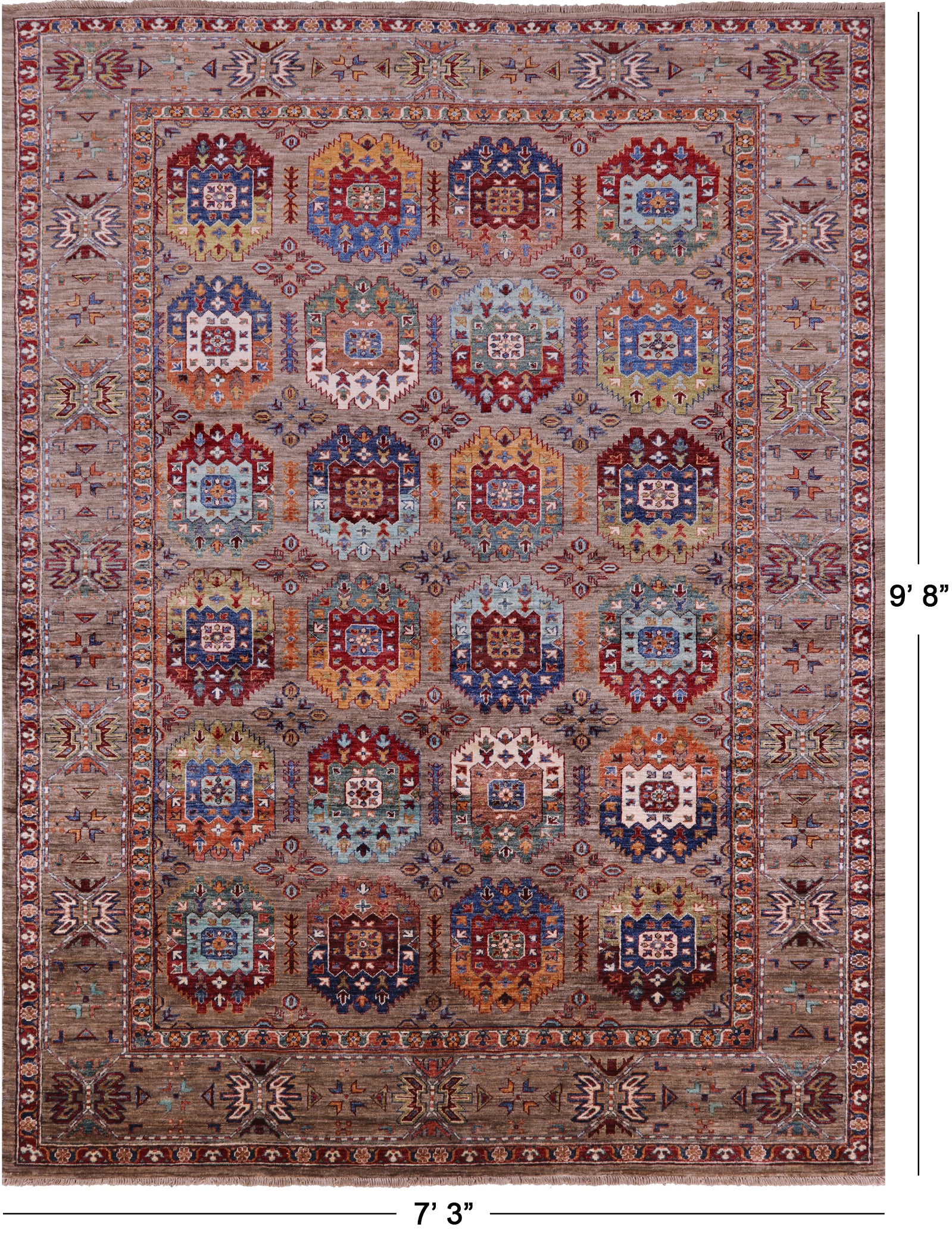 Turkmen Ersari Handmade Wool Rug - 7' 3" X 9' 8" - Golden Nile