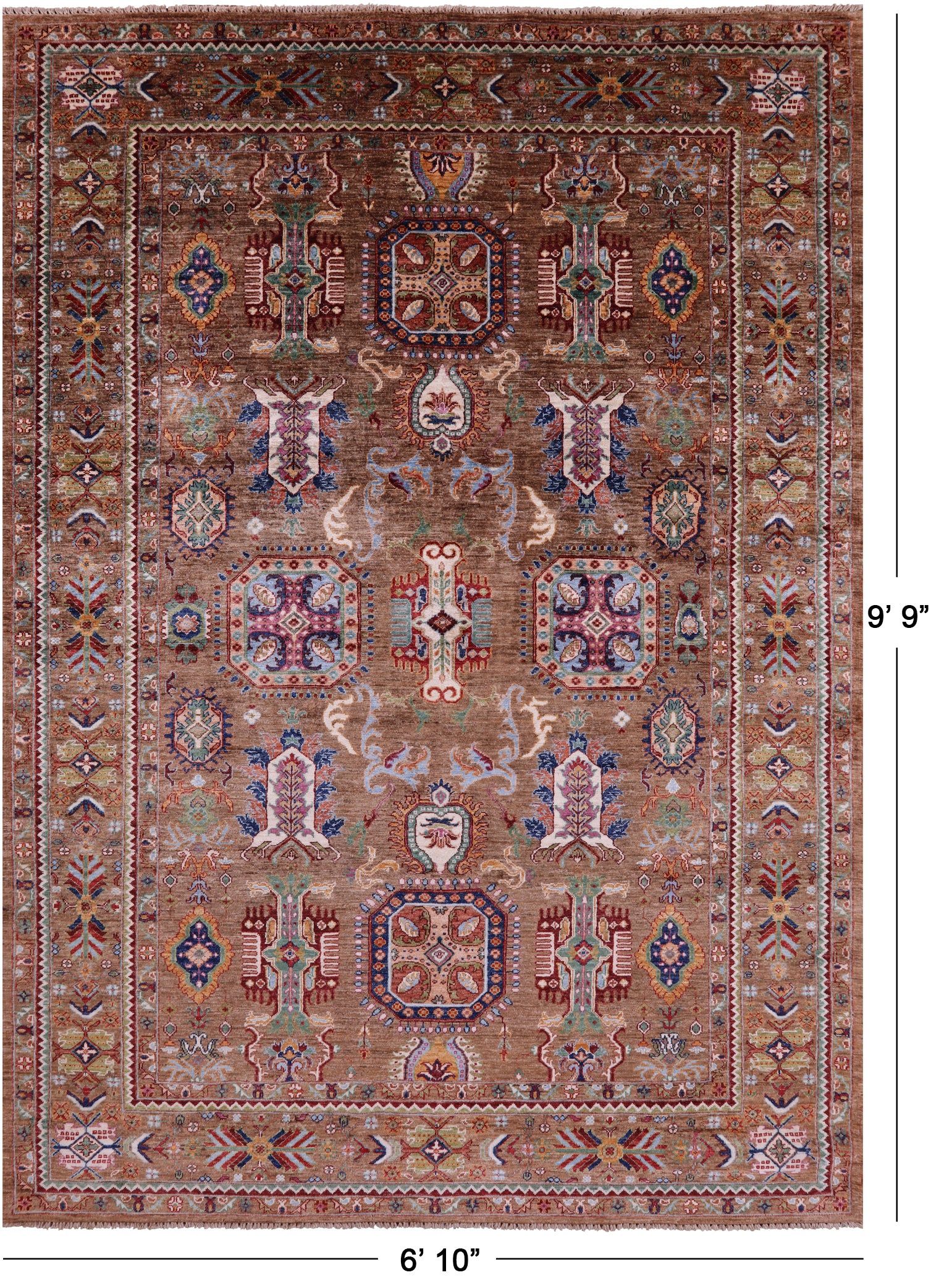 Peshawar Hand Knotted Wool Rug - 6' 10" X 9' 9" - Golden Nile