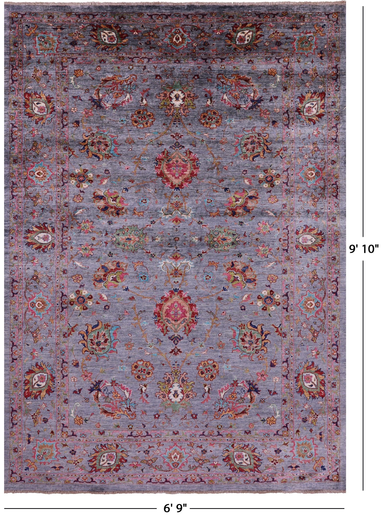 Grey Peshawar Hand Knotted Wool Rug - 6' 9" X 9' 10" - Golden Nile