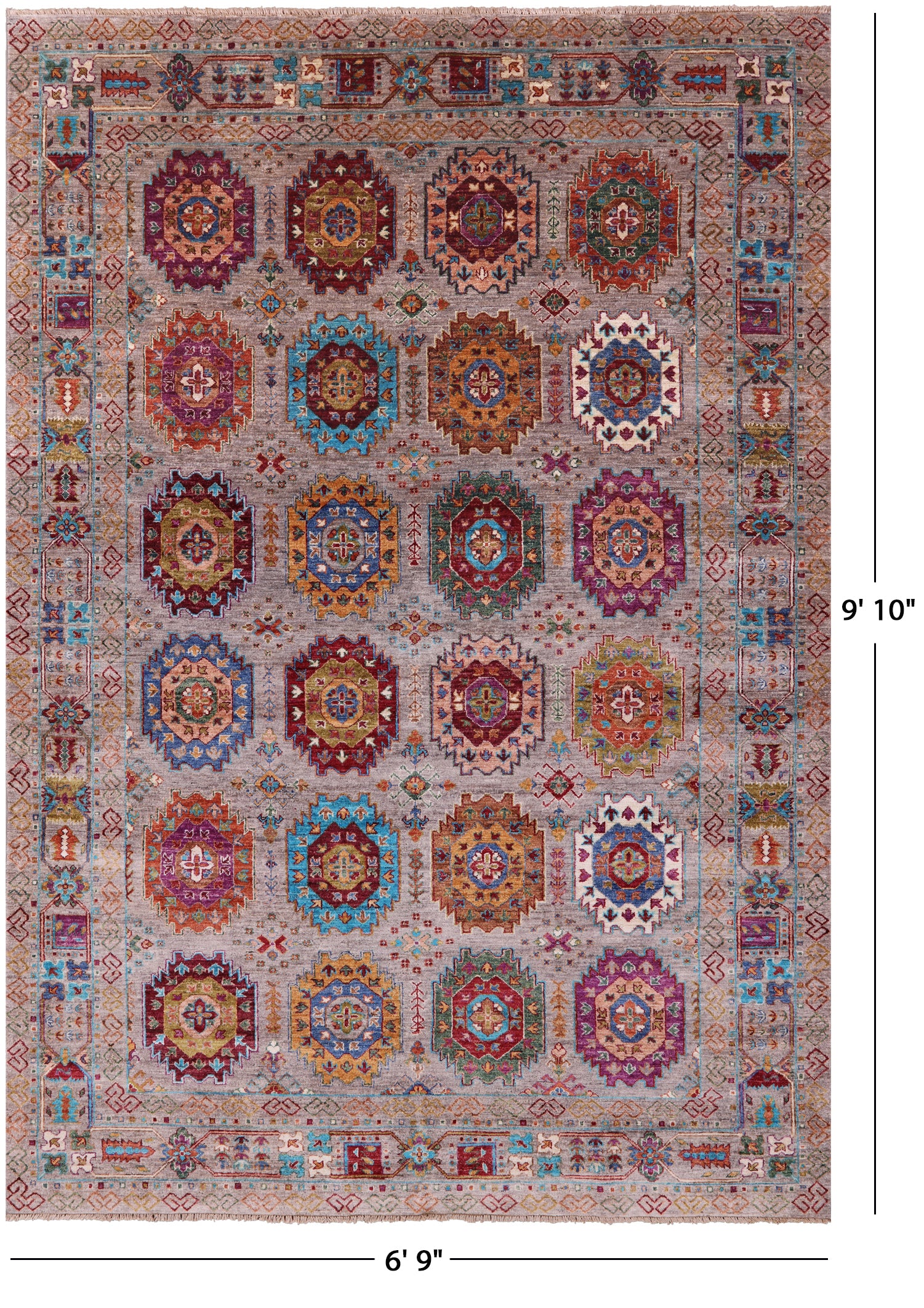 Turkmen Ersari Handmade Wool Rug - 6' 9" X 9' 10" - Golden Nile