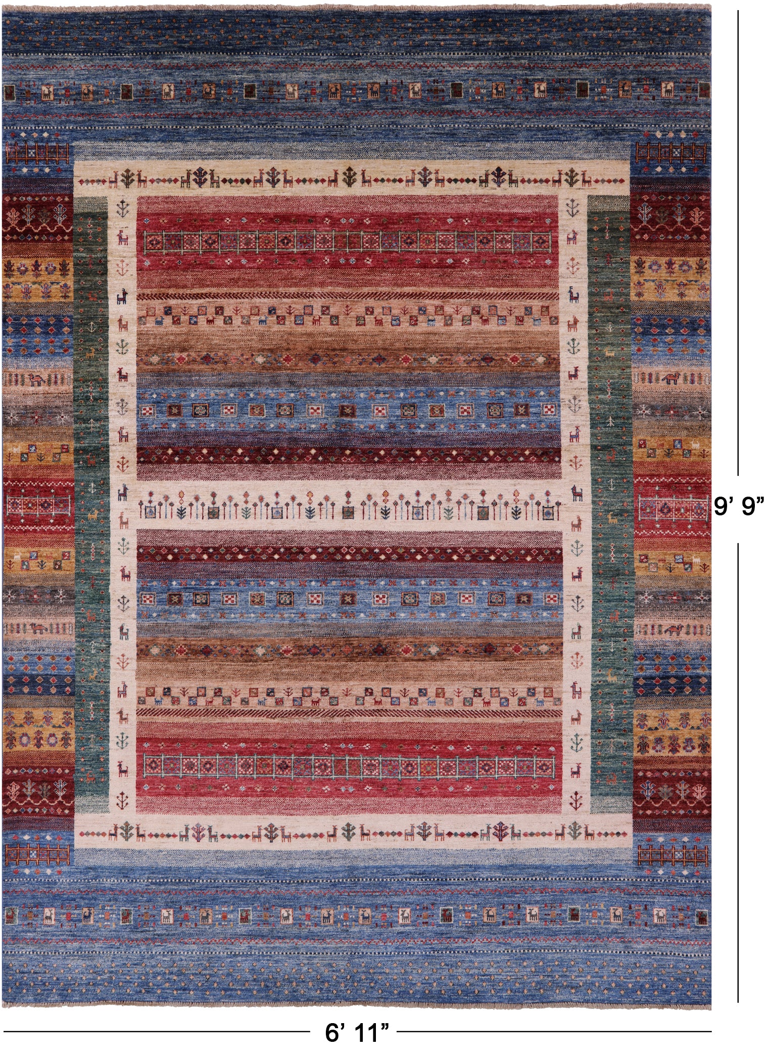 Tribal Persian Gabbeh Hand Knotted Wool Rug - 6' 11" X 9' 9" - Golden Nile