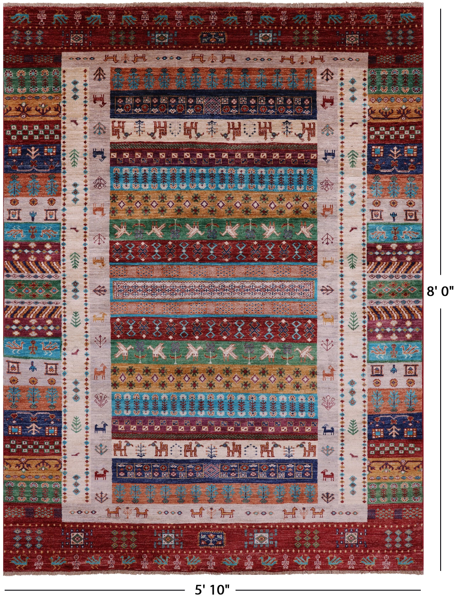 Tribal Persian Gabbeh Hand Knotted Wool Rug - 5' 10" X 8' 0" - Golden Nile