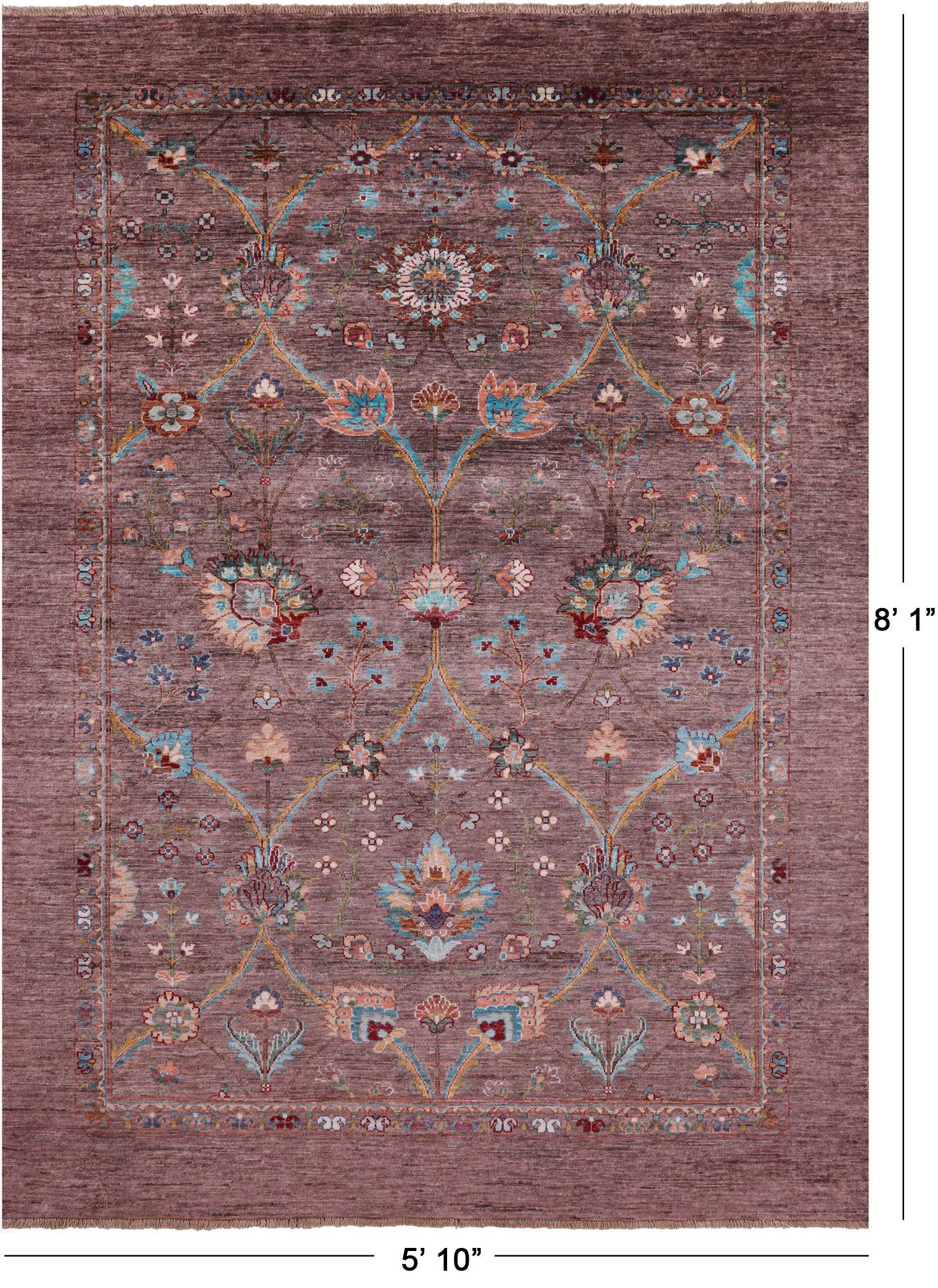 Brown Peshawar Hand Knotted Wool Rug - 5' 10" X 8' 1" - Golden Nile