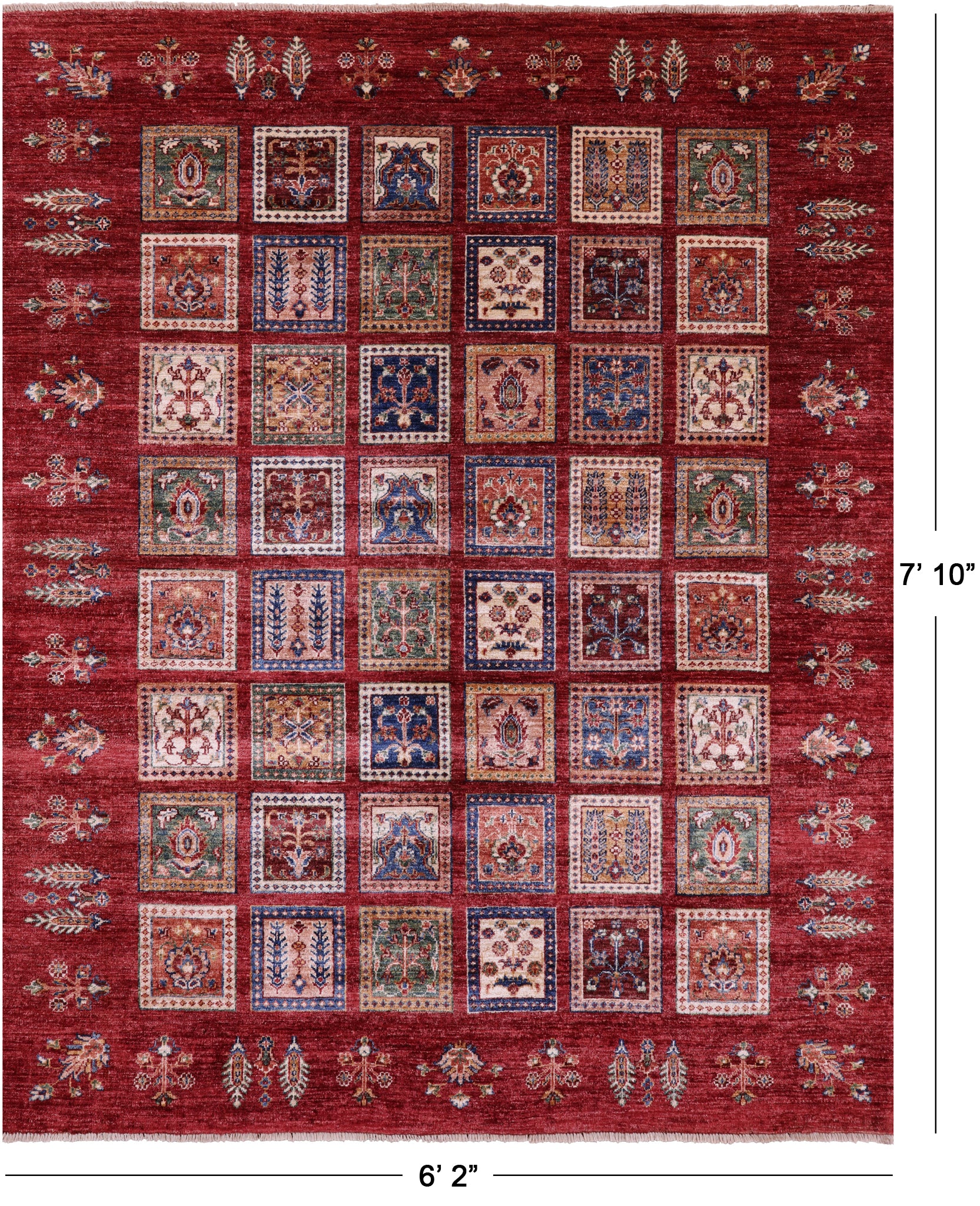 Red Garden Design Persian Hand Knotted Wool Rug - 6' 2" X 7' 10" - Golden Nile