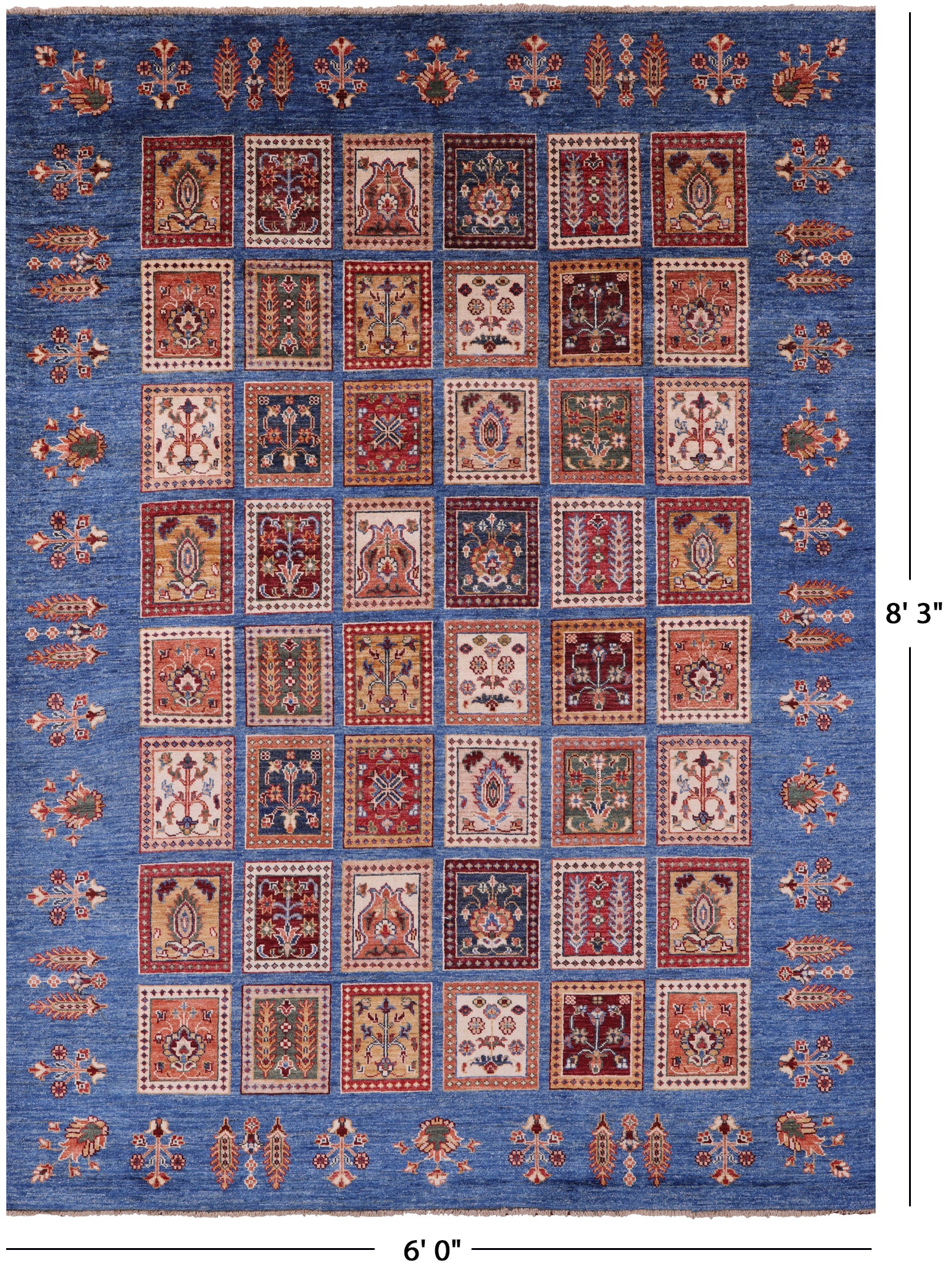 Blue Garden Design Persian Hand Knotted Wool Rug - 6' 0" X 8' 3" - Golden Nile