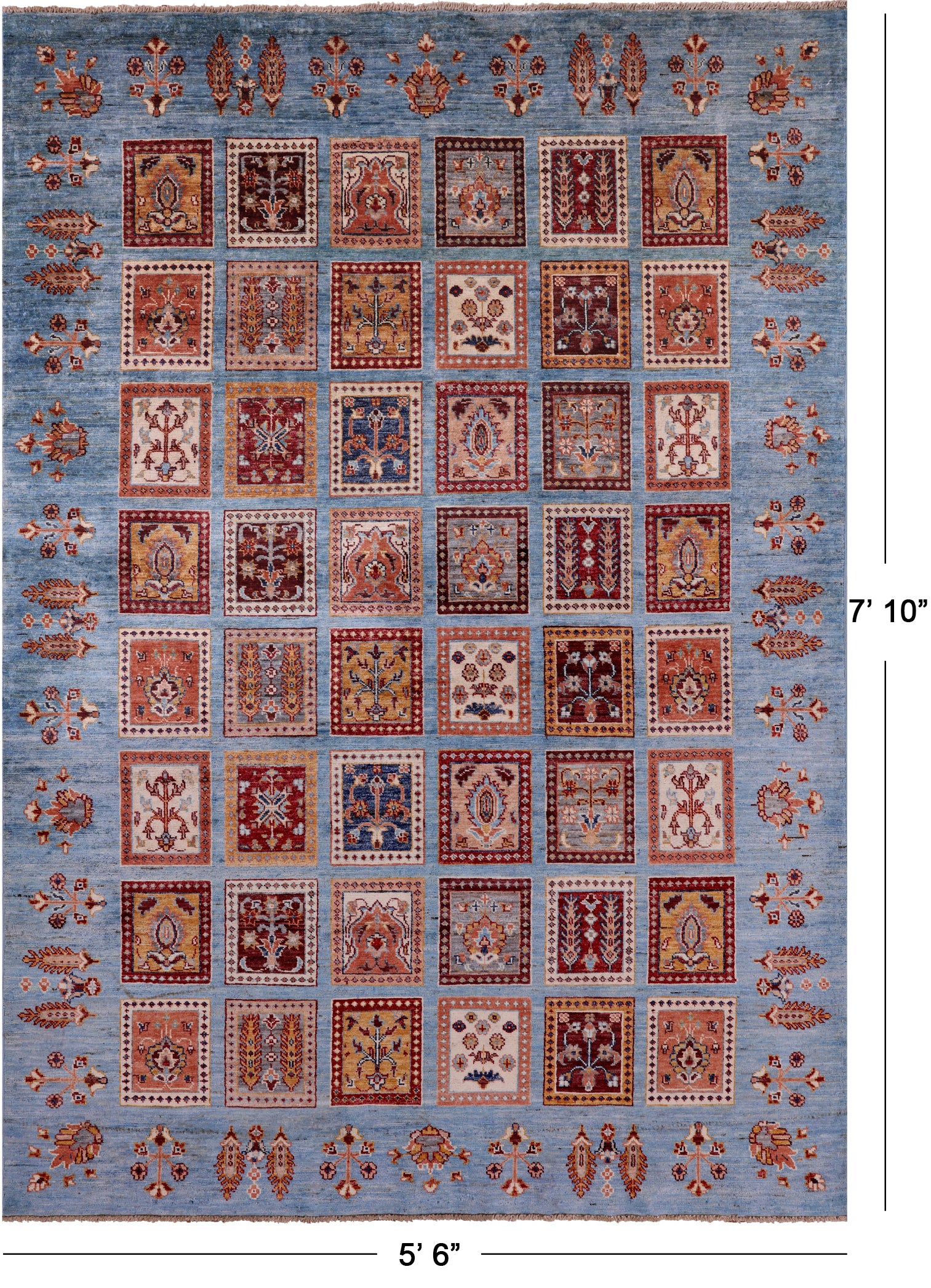 Blue Garden Design Persian Handmade Wool Rug - 5' 6" X 7' 10" - Golden Nile