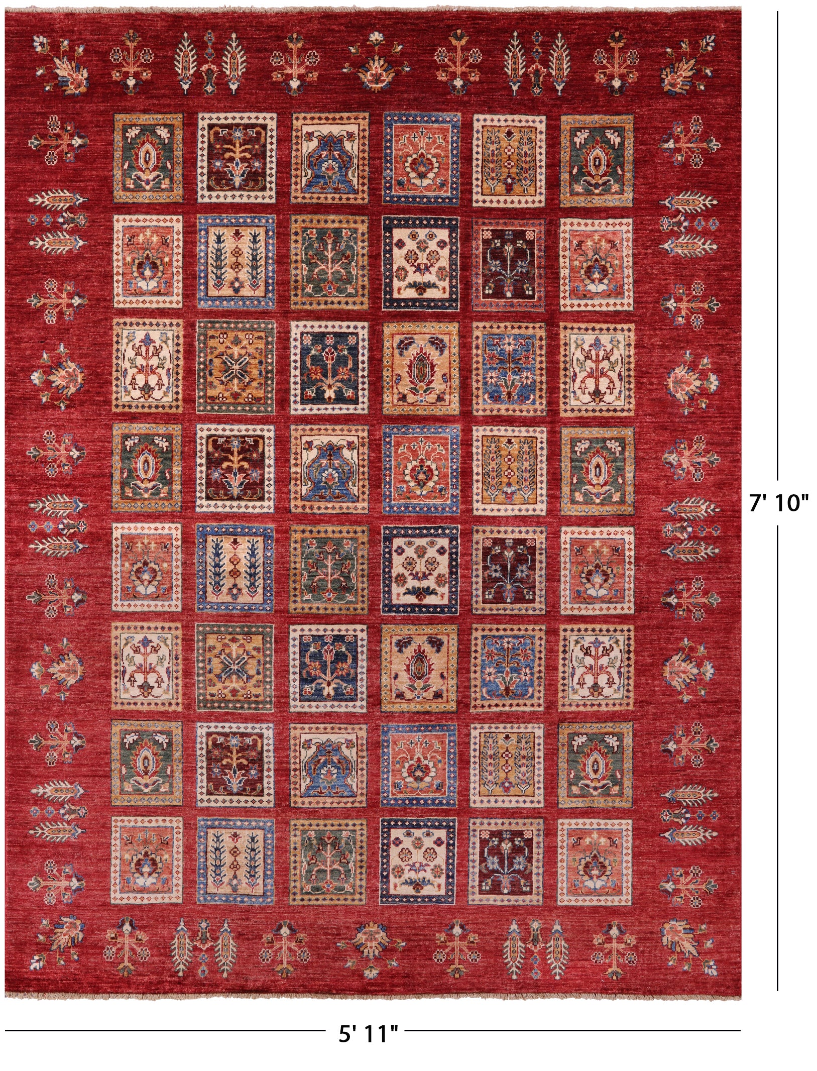 Red Garden Design Persian Handmade Wool Rug - 5' 11" X 7' 10" - Golden Nile