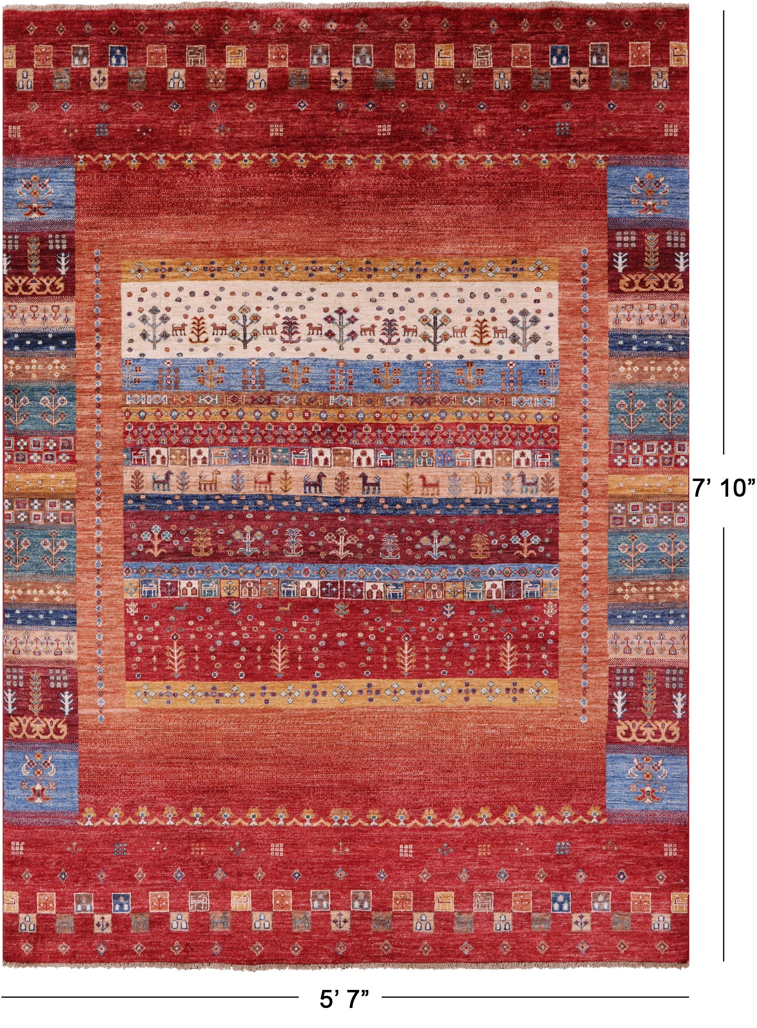 Tribal Persian Gabbeh Hand Knotted Wool Rug - 5' 7" X 7' 10" - Golden Nile