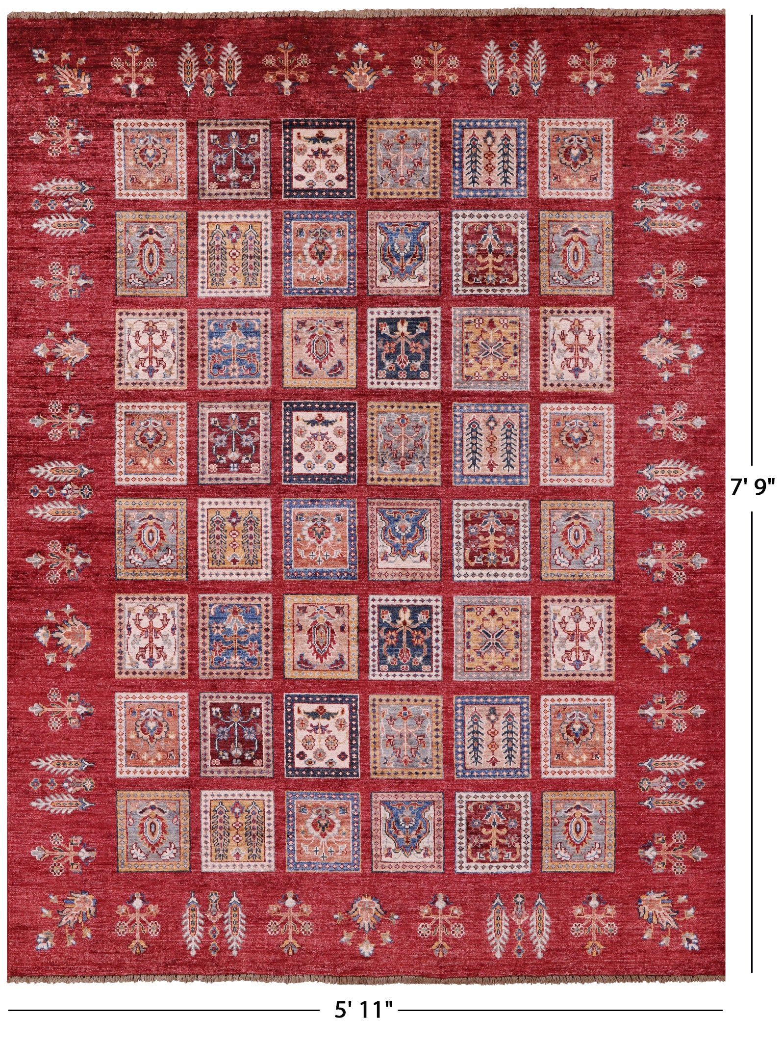 Red Garden Design Persian Hand Knotted Wool Rug - 5' 11" X 7' 9" - Golden Nile