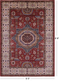Red Geometric Persian Mamluk Hand Knotted Wool Rug - 6' 0" X 8' 6" - Golden Nile