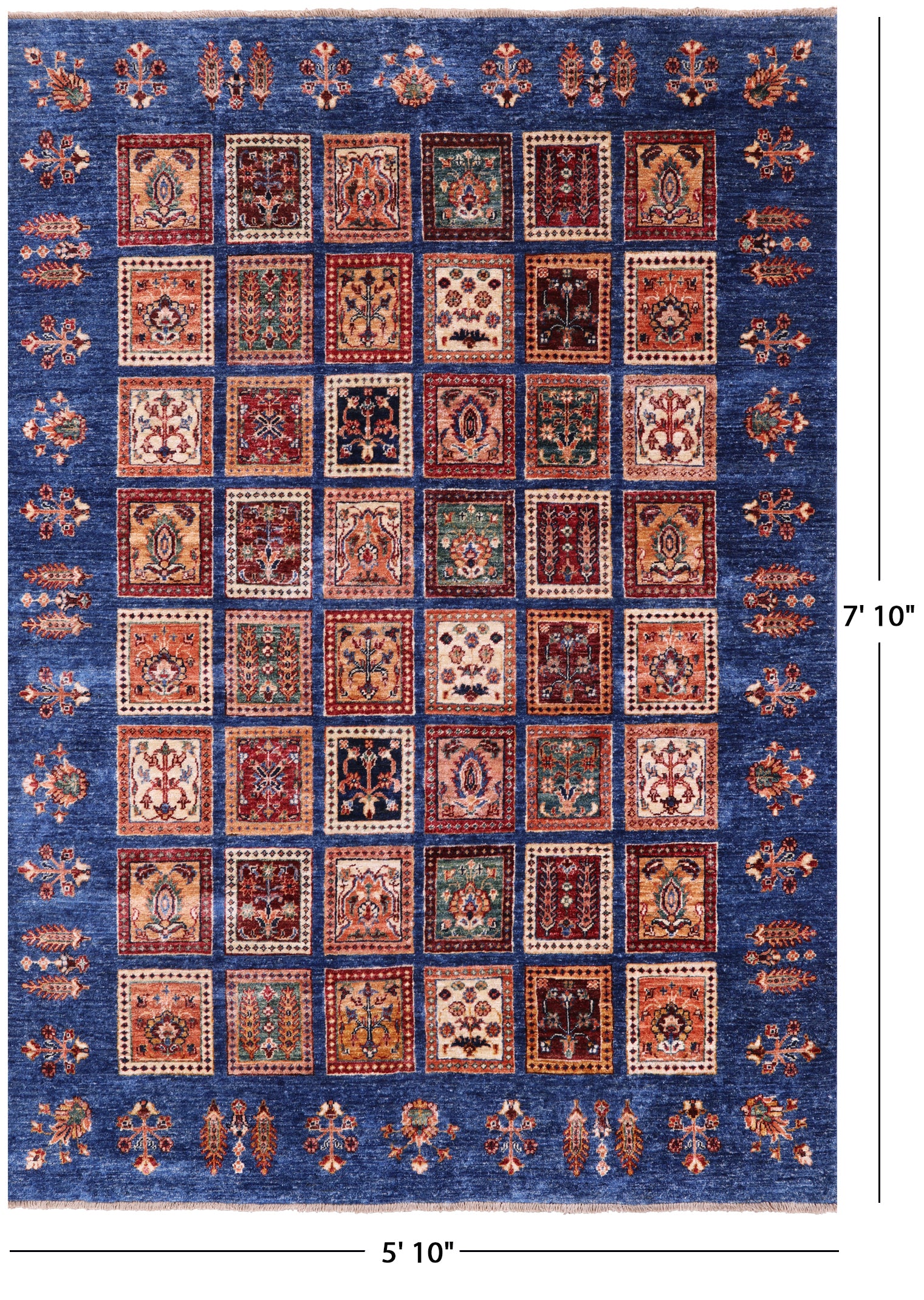 Blue Garden Design Persian Hand Knotted Wool Rug - 5' 10" X 7' 10" - Golden Nile