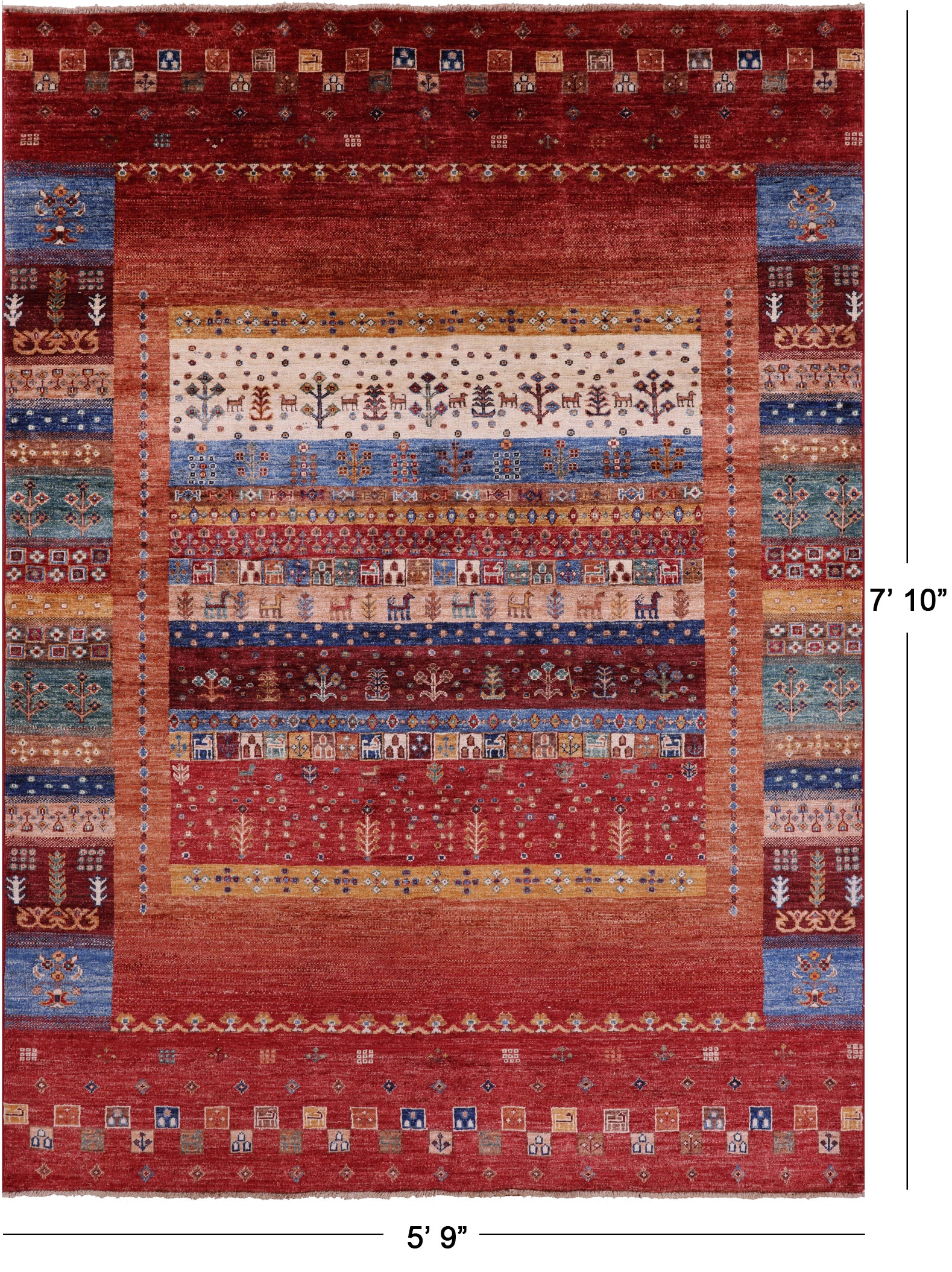 Tribal Persian Gabbeh Hand Knotted Wool Rug - 5' 9" X 7' 10" - Golden Nile
