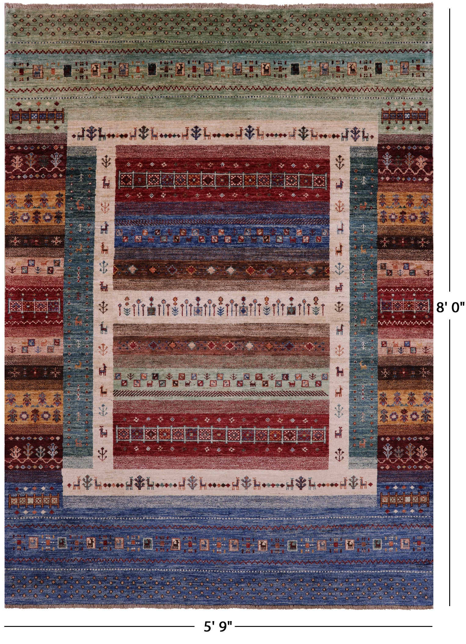 Tribal Persian Gabbeh Hand Knotted Wool Rug - 5' 9" X 8' 0" - Golden Nile