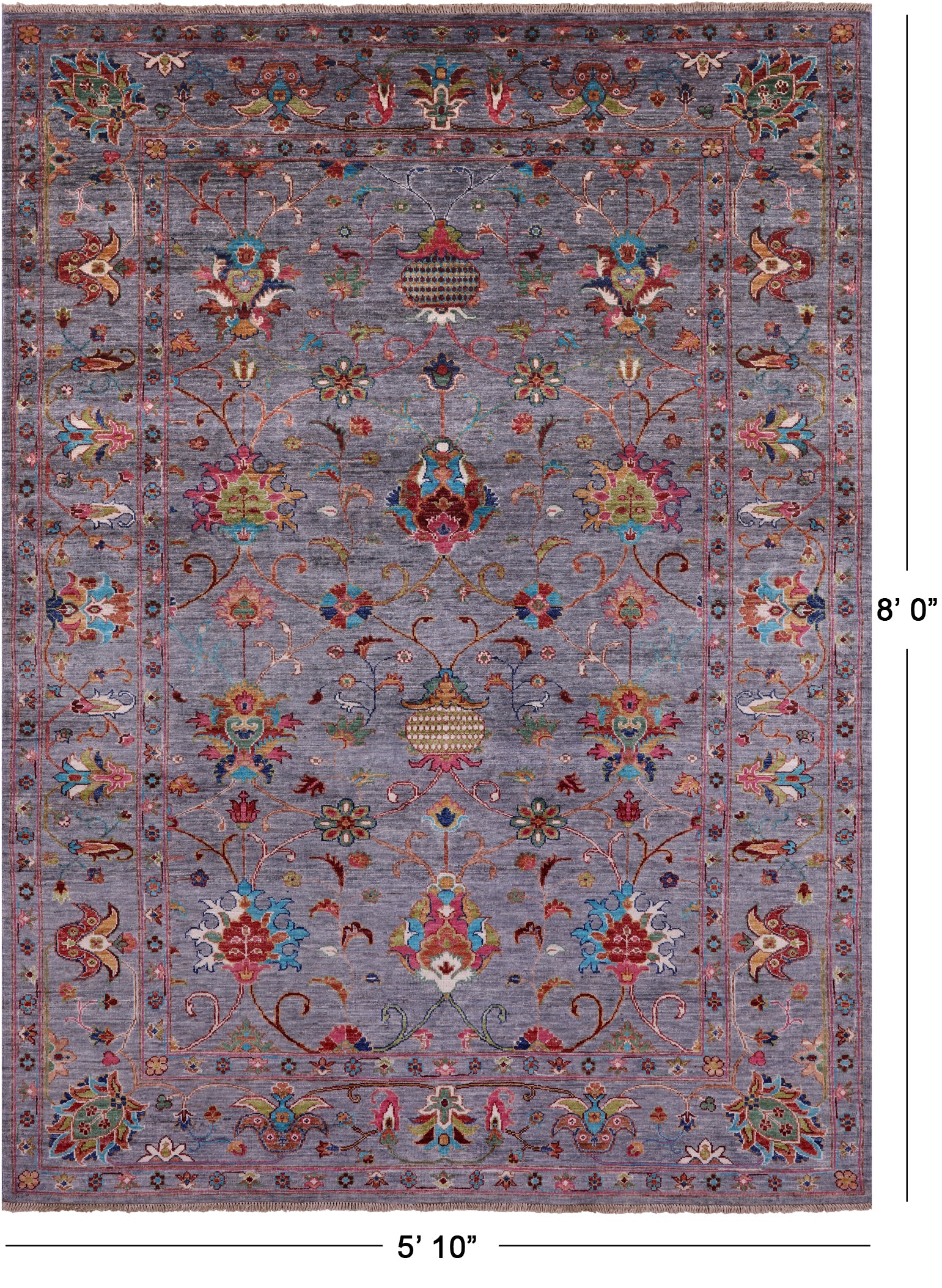 Grey Peshawar Hand Knotted Wool Rug - 5' 10" X 8' 0" - Golden Nile