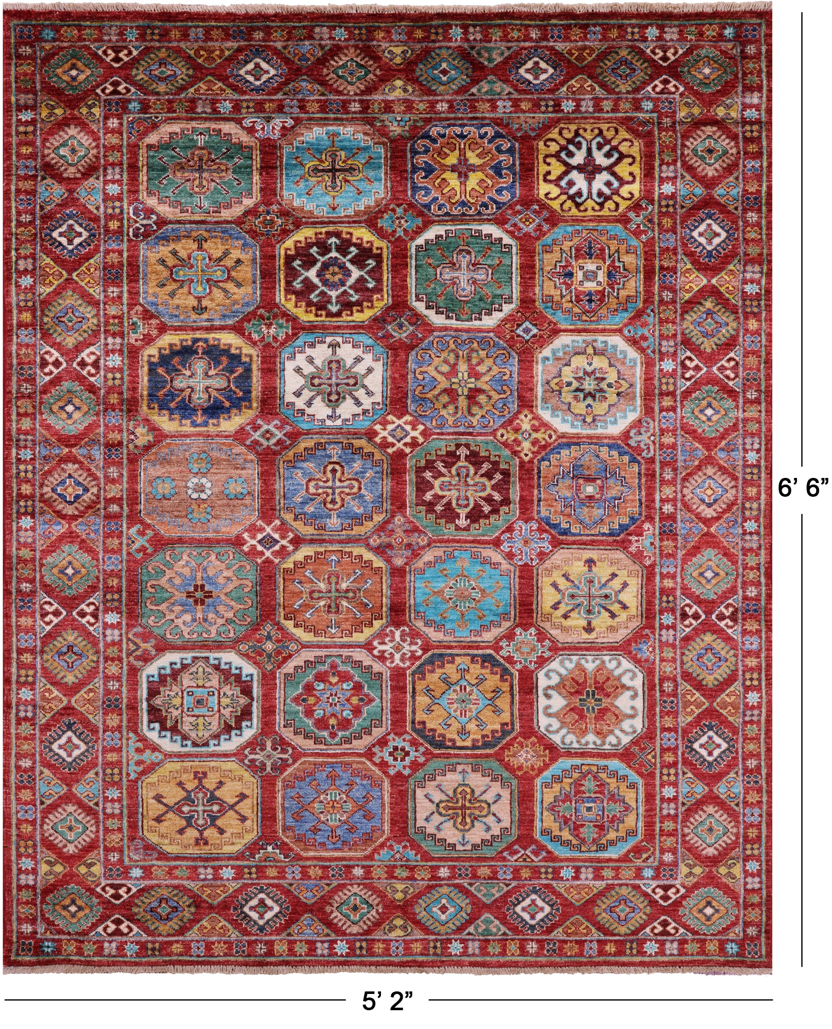 Red Turkmen Ersari Hand Knotted Wool Rug - 5' 2" X 6' 6" - Golden Nile