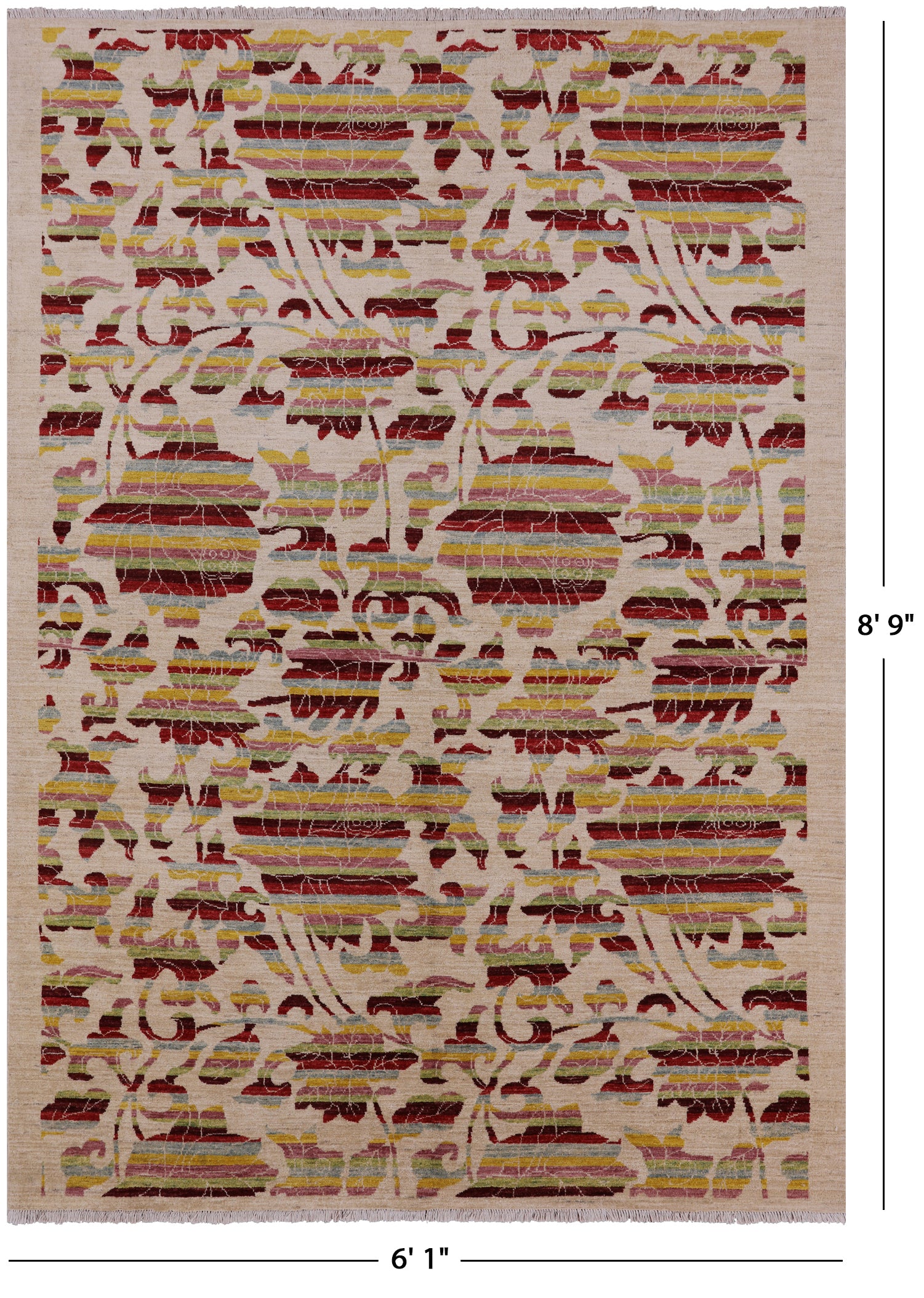 Ivory William Morris Rose Garden Hand Knotted Wool Area Rug - 6' 1" X 8' 9" - Golden Nile