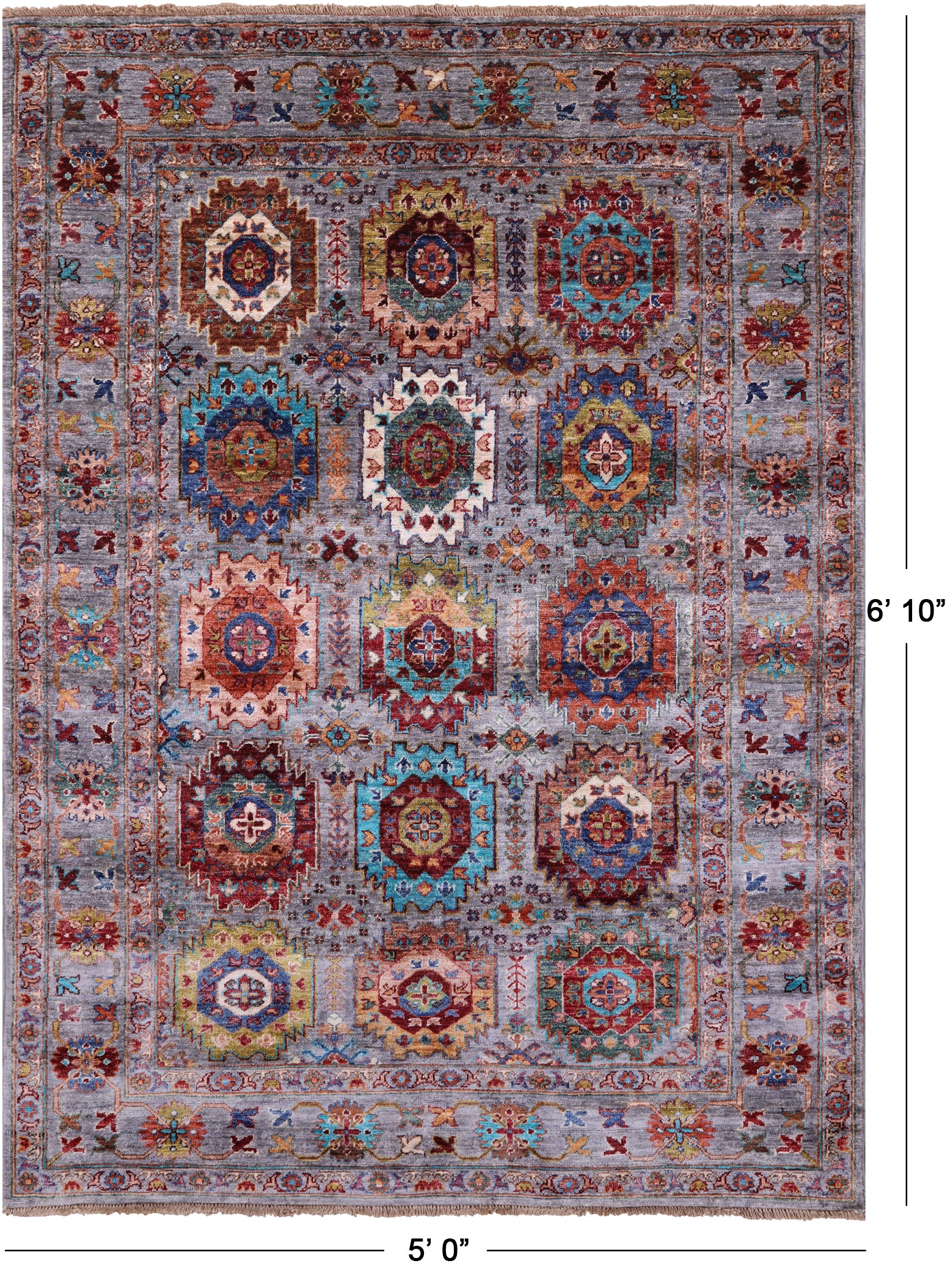 Turkmen Ersari Hand Knotted Wool Rug - 5' 0" X 6' 10" - Golden Nile