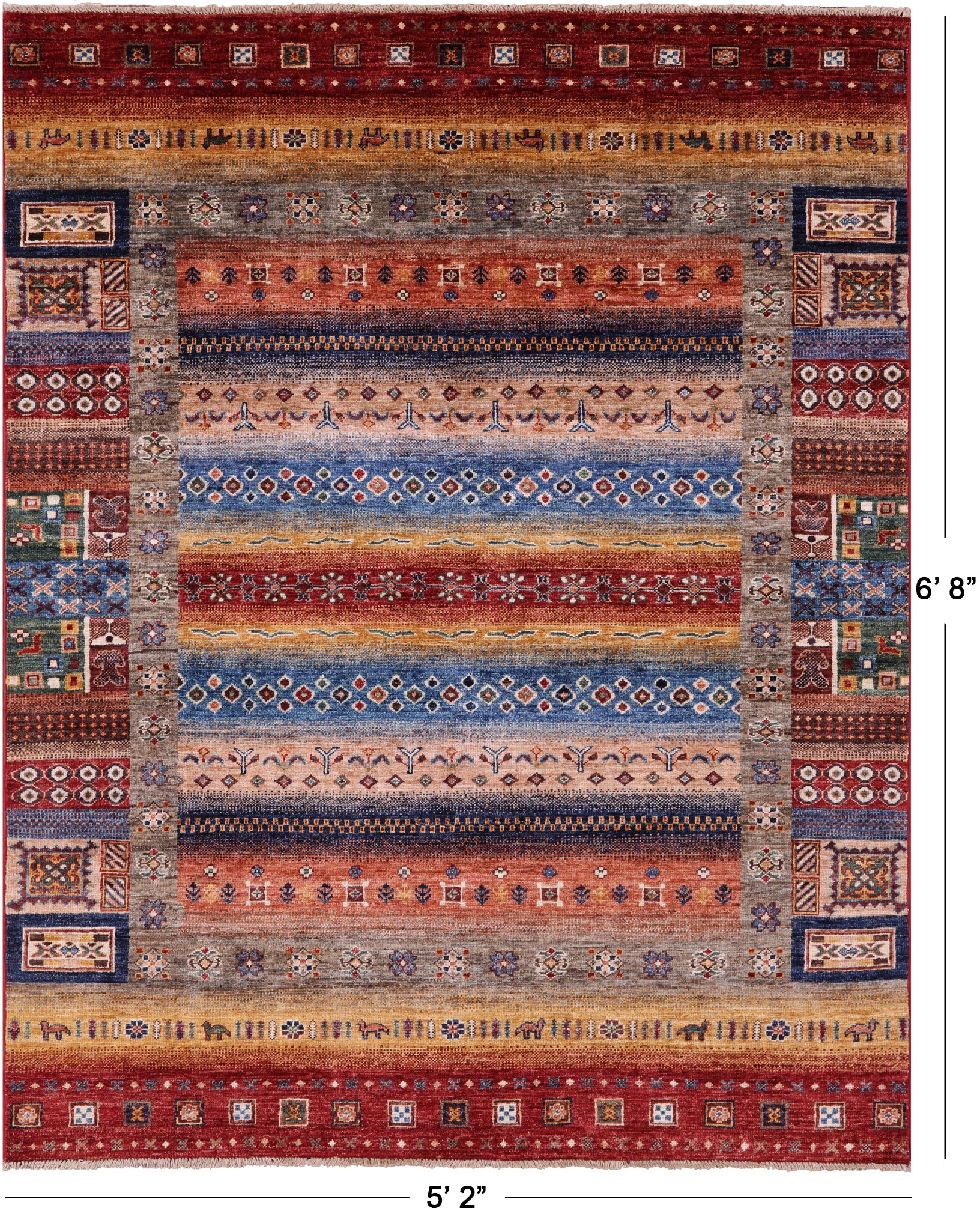 Tribal Persian Gabbeh Hand Knotted Wool Rug - 5' 2" X 6' 8" - Golden Nile