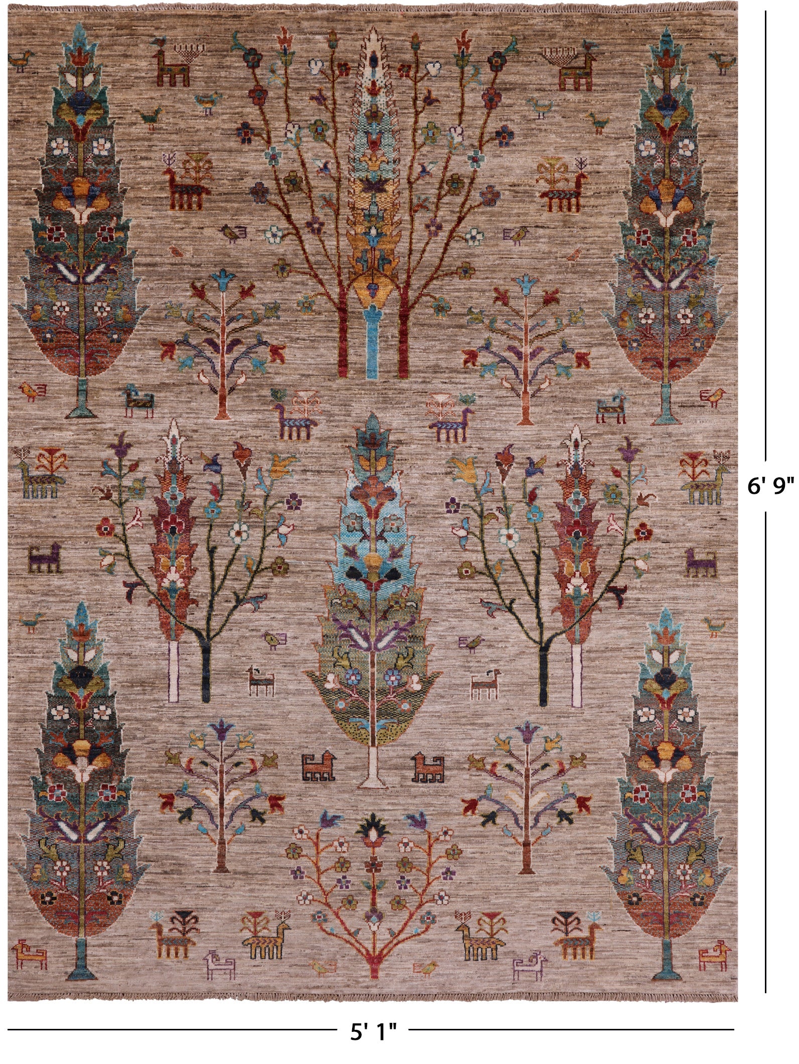 Tribal Persian Gabbeh Hand Knotted Wool Rug - 5' 1" X 6' 9" - Golden Nile