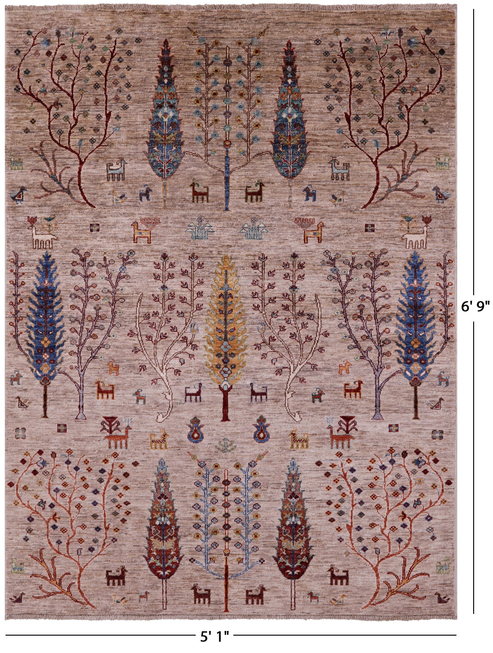 Tribal Persian Gabbeh Hand Knotted Wool Rug - 5' 1" X 6' 9" - Golden Nile