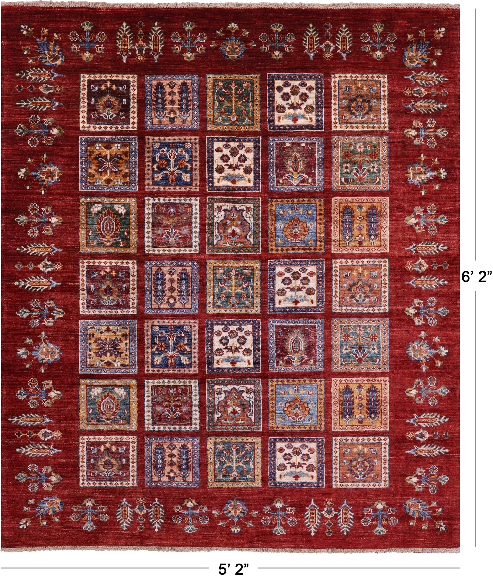 Red Garden Design Persian Hand Knotted Wool Rug - 5' 2" X 6' 2" - Golden Nile