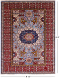 Blue Geometric Persian Mamluk Hand Knotted Wool Rug - 4' 11" X 6' 8" - Golden Nile