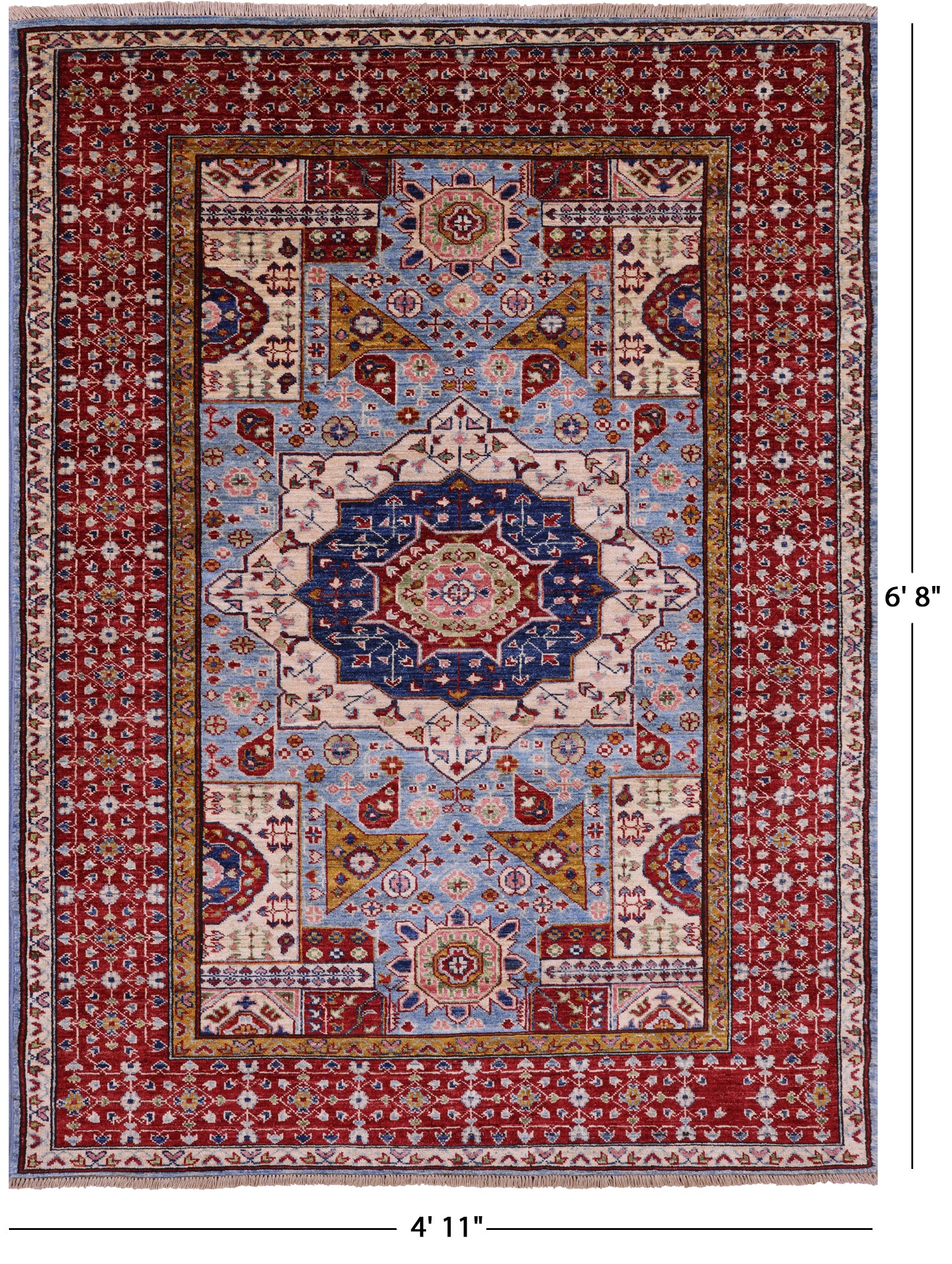 Blue Geometric Persian Mamluk Hand Knotted Wool Rug - 4' 11" X 6' 8" - Golden Nile