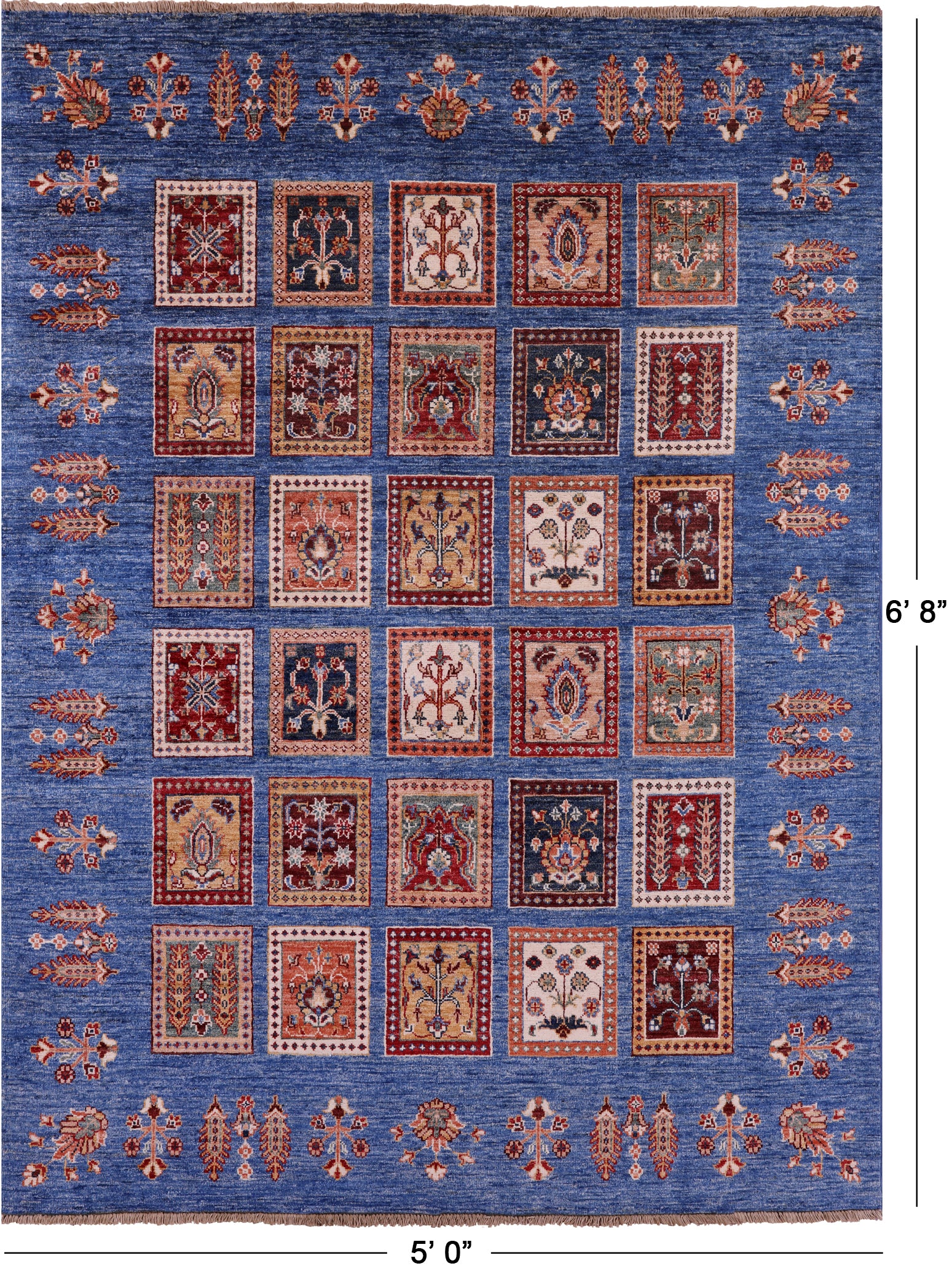 Blue Garden Design Persian Hand Knotted Wool Rug - 5' 0" X 6' 8" - Golden Nile