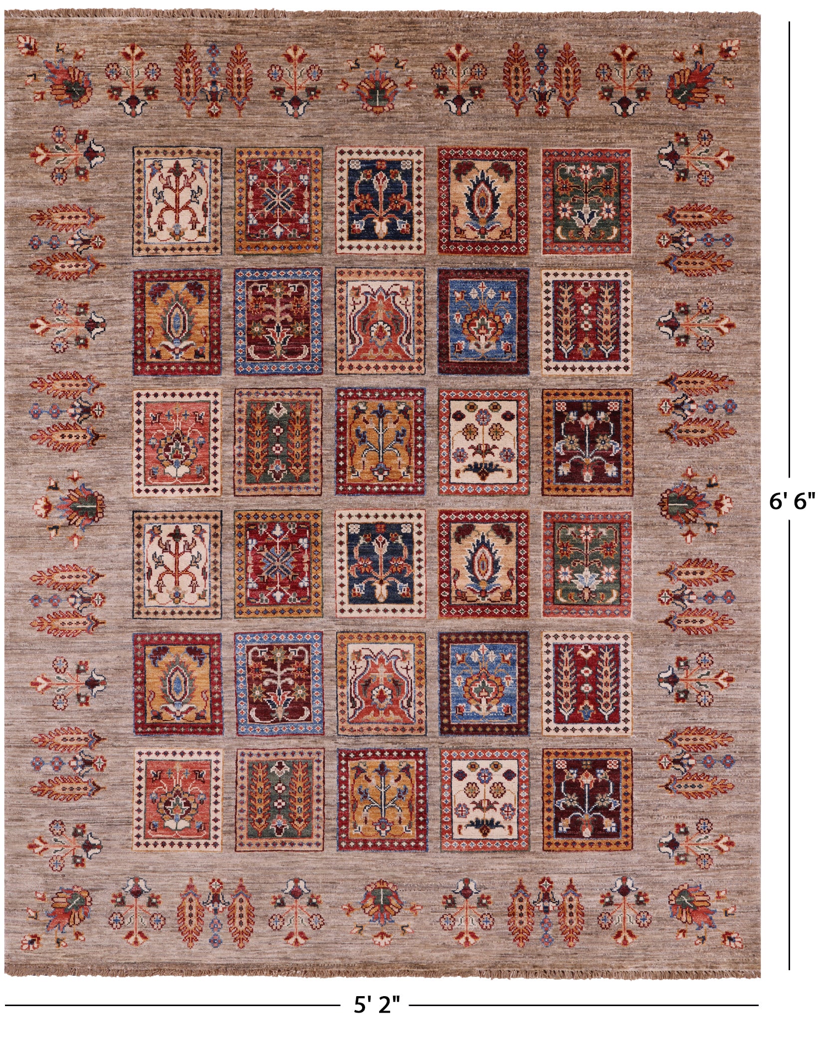 Garden Design Persian Hand Knotted Wool Rug - 5' 2" X 6' 6" - Golden Nile
