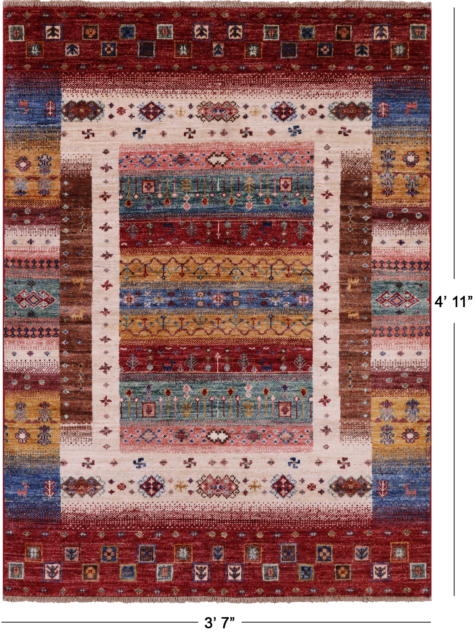 Tribal Persian Gabbeh Handmade Wool Rug - 3' 7" X 4' 11" - Golden Nile