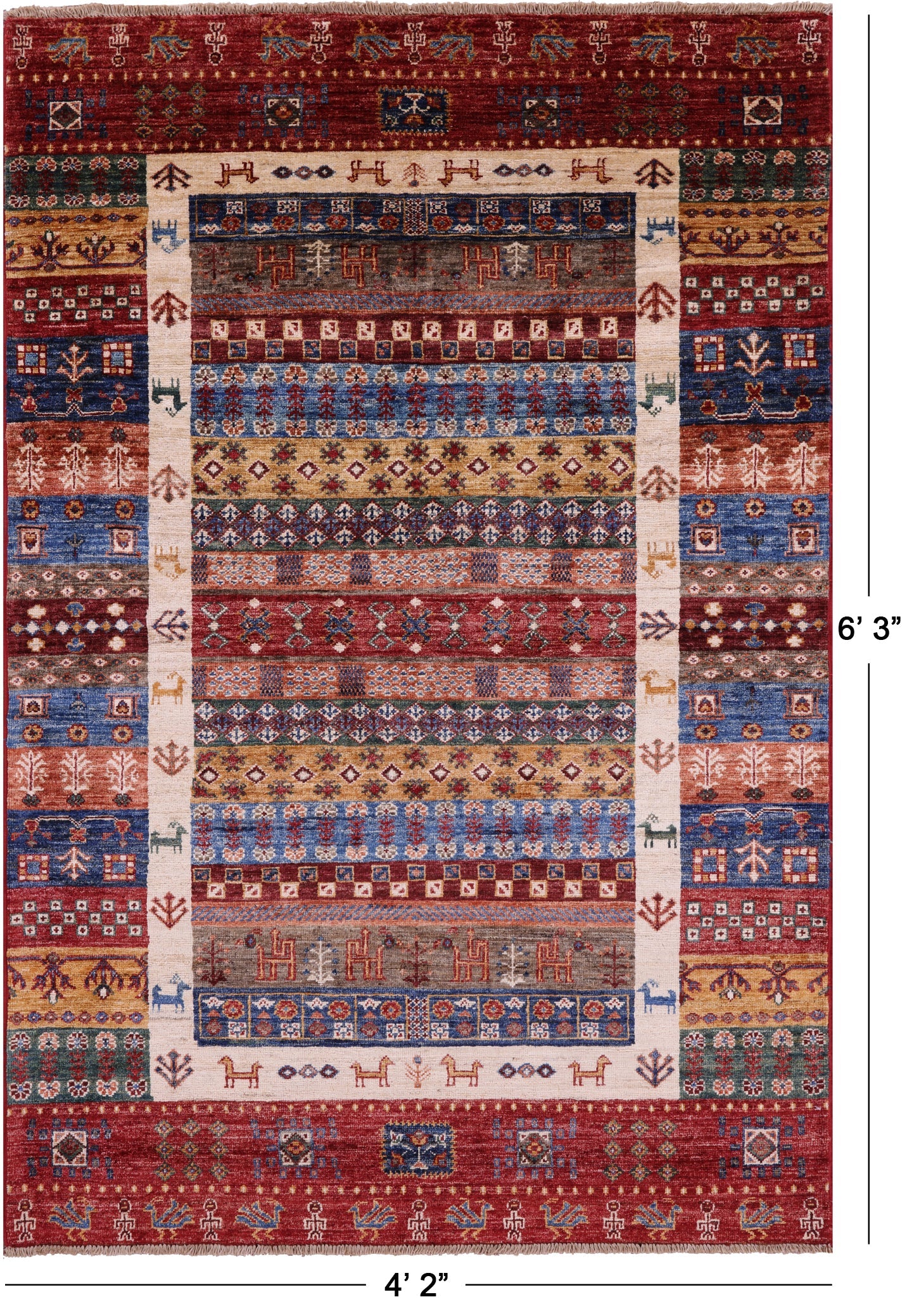 Persian Tribal Gabbeh Handmade Wool Rug - 4' 2" X 6' 3" - Golden Nile
