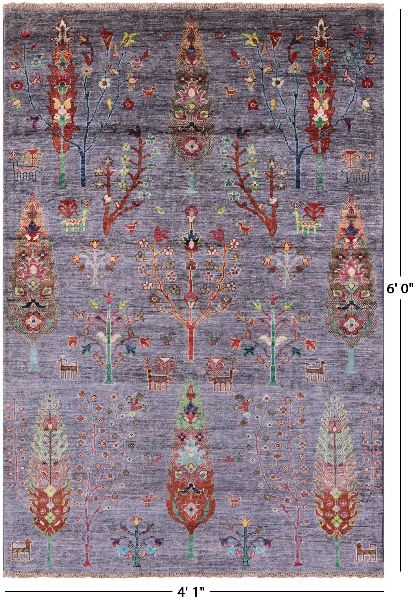 Grey Persian Tribal Gabbeh Handmade Wool Rug - 4' 1" X 6' 0" - Golden Nile