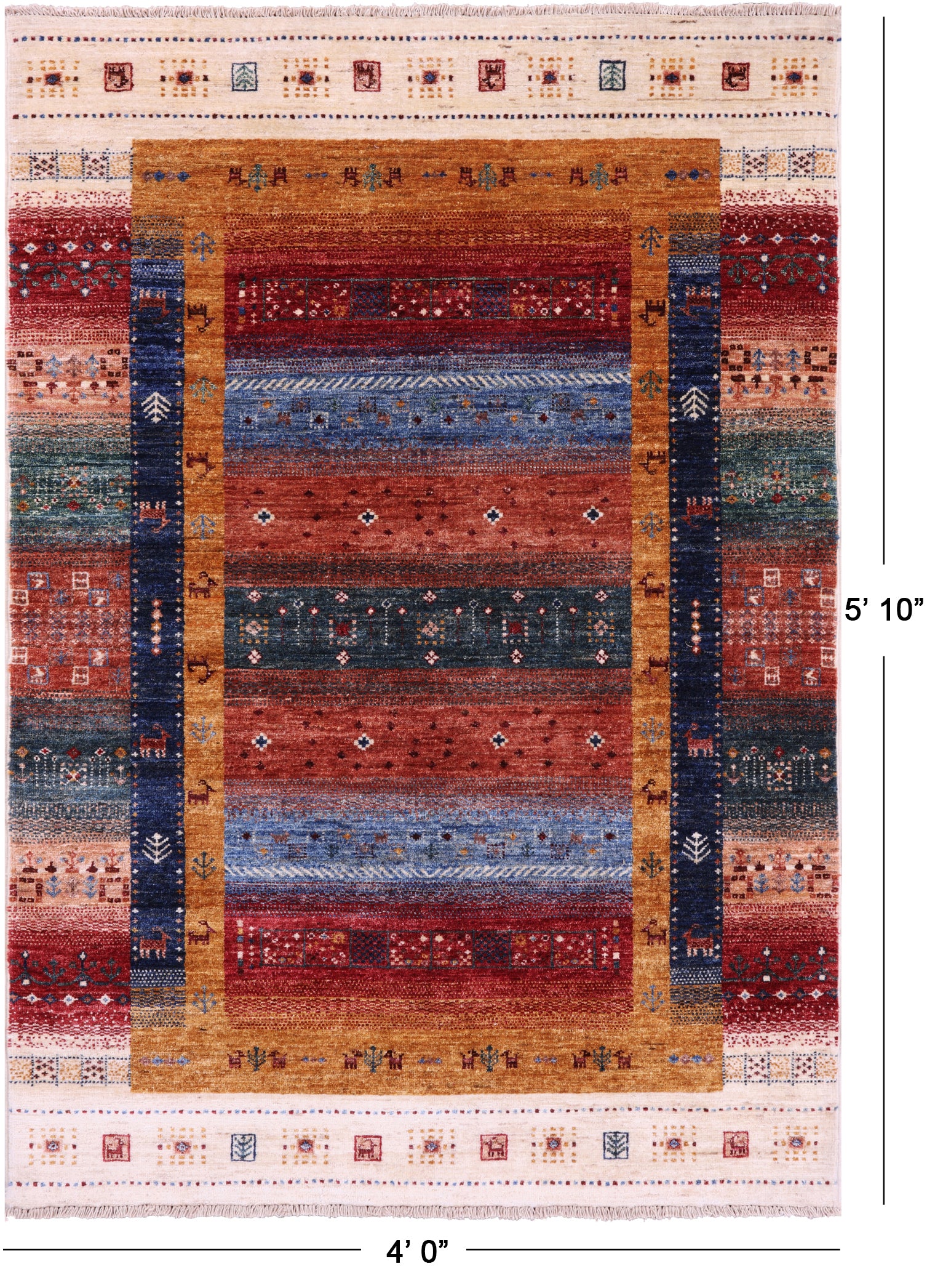 Persian Gabbeh Tribal Hand Knotted Wool Rug - 4' 0" X 5' 10" - Golden Nile