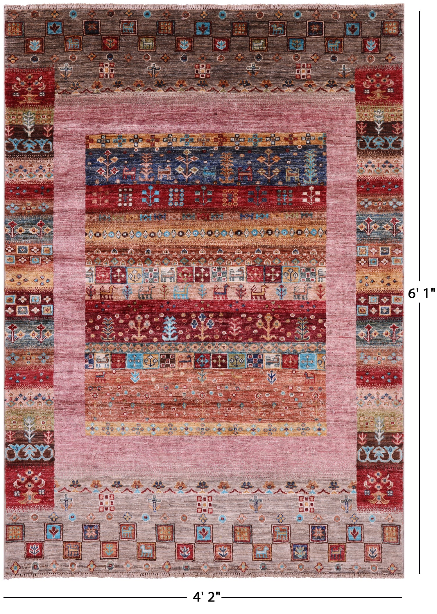 Tribal Persian Gabbeh Hand Knotted Wool Rug - 4' 2" X 6' 1" - Golden Nile