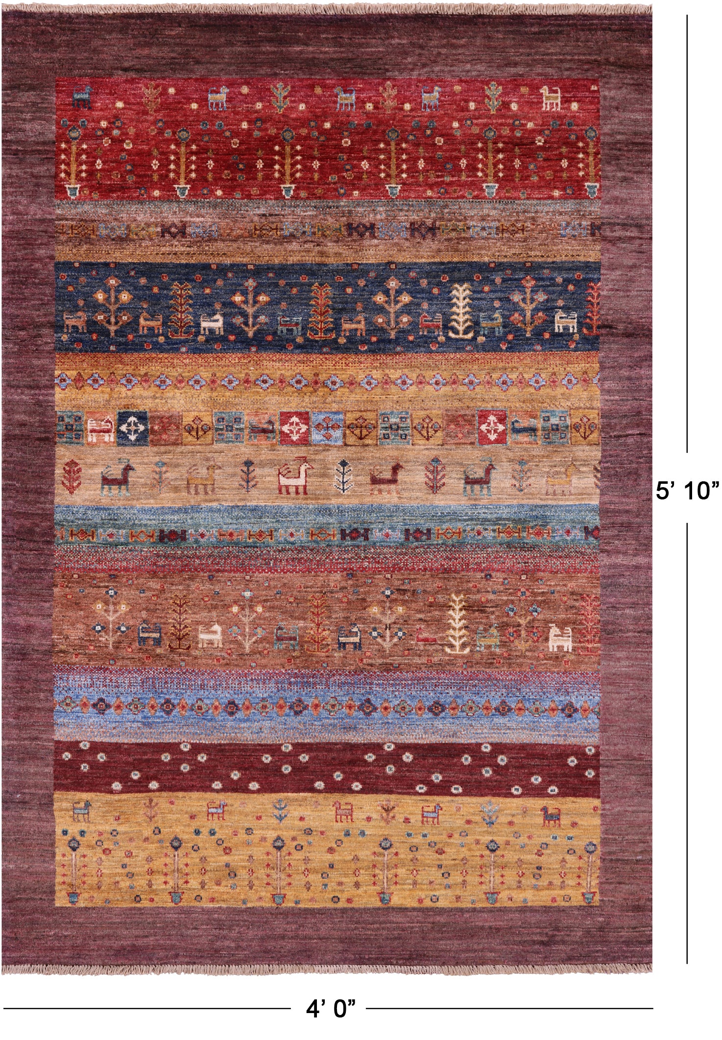Tribal Persian Gabbeh Hand Knotted Wool Rug - 4' 0" X 5' 10" - Golden Nile