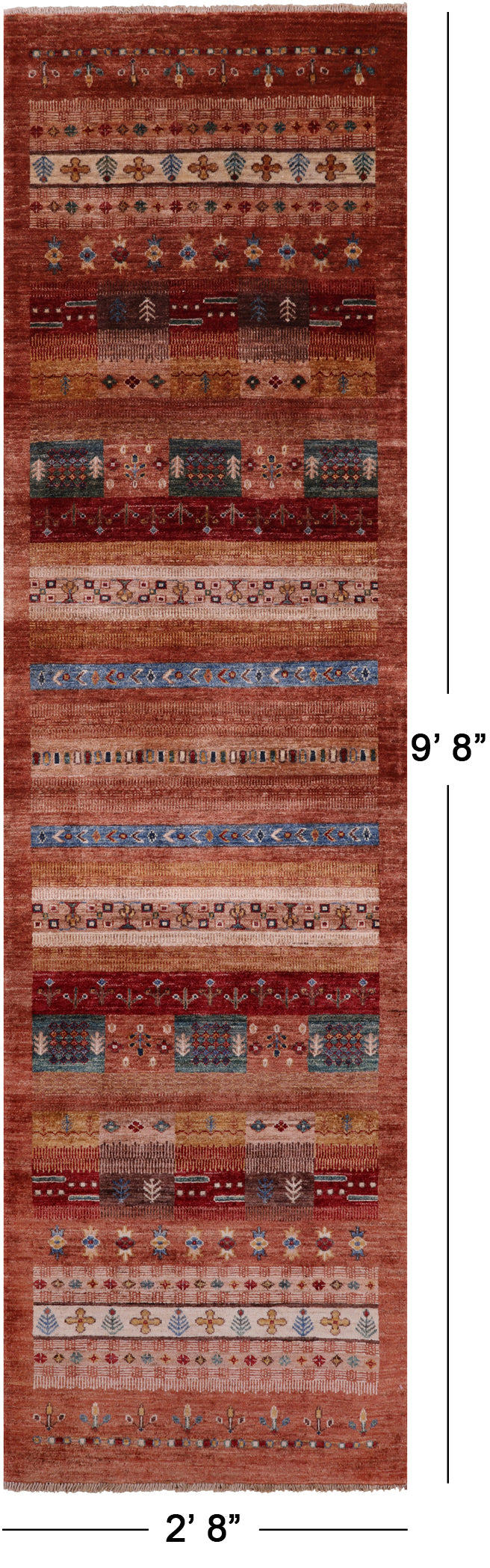 Tribal Persian Gabbeh Hand Knotted Wool Runner Rug - 2' 8" X 9' 8" - Golden Nile