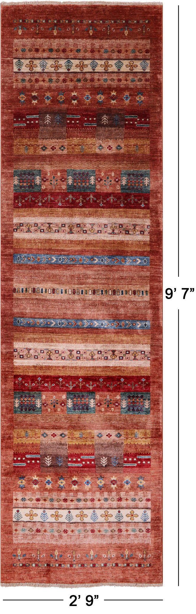Tribal Persian Gabbeh Hand Knotted Wool Runner Rug - 2' 9" X 9' 7" - Golden Nile