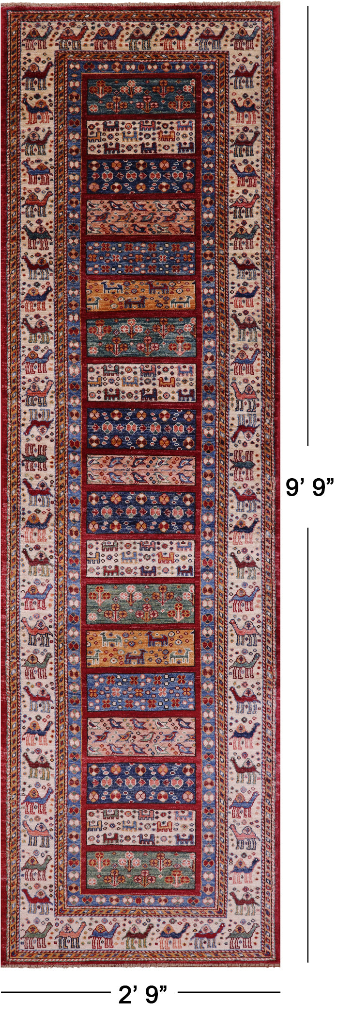Tribal Persian Gabbeh Hand Knotted Wool Runner Rug - 2' 9" X 9' 9" - Golden Nile