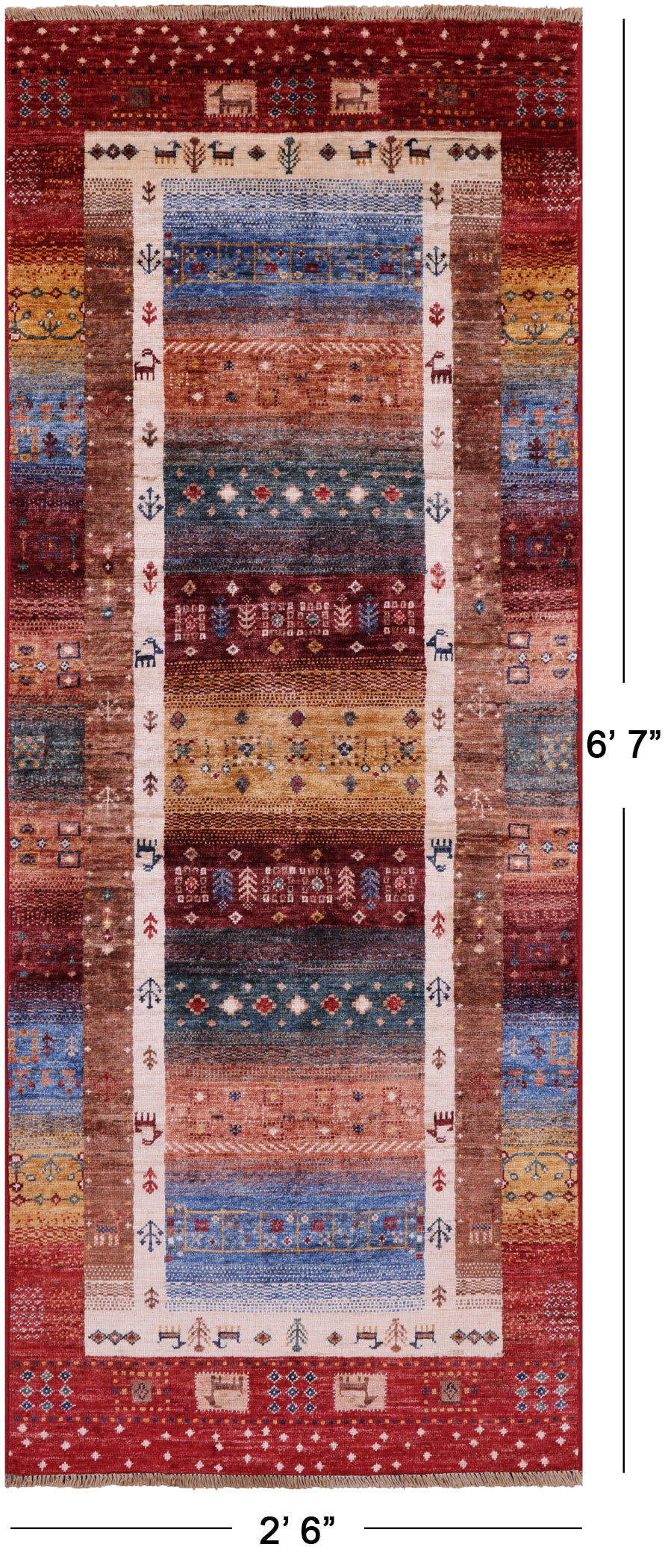 Tribal Persian Gabbeh Hand Knotted Wool Runner Rug - 2' 6" X 6' 7" - Golden Nile