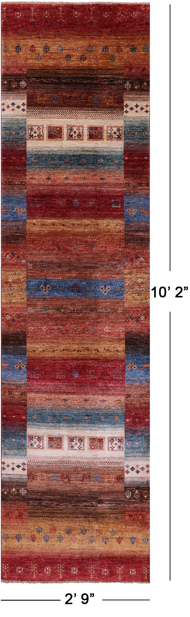 Tribal Persian Gabbeh Hand Knotted Wool Runner Rug - 2' 9" X 10' 2" - Golden Nile
