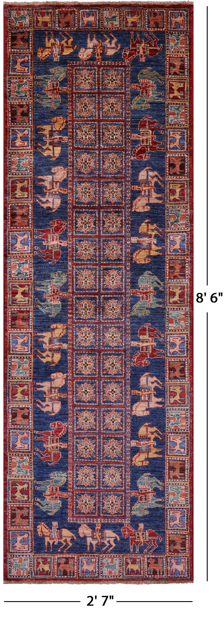 Antiqued Pazyryk Historical Design Hand Knotted Wool Runner Rug - 2' 7" X 8' 6" - Golden Nile