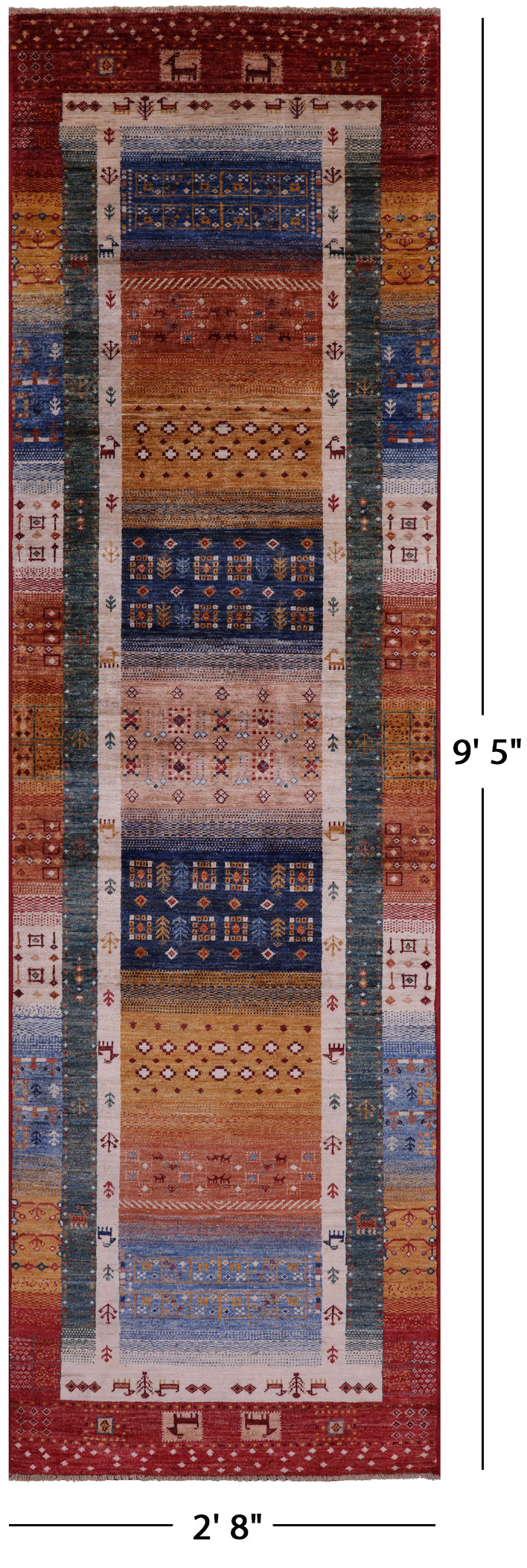 Persian Gabbeh Tribal Handmade Wool Runner Rug - 2' 8" X 9' 5" - Golden Nile