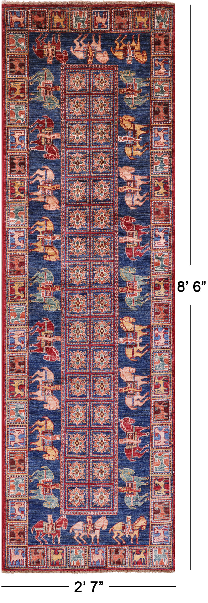 Antiqued Pazyryk Historical Design Hand Knotted Wool Runner Rug - 2' 7" X 8' 6" - Golden Nile