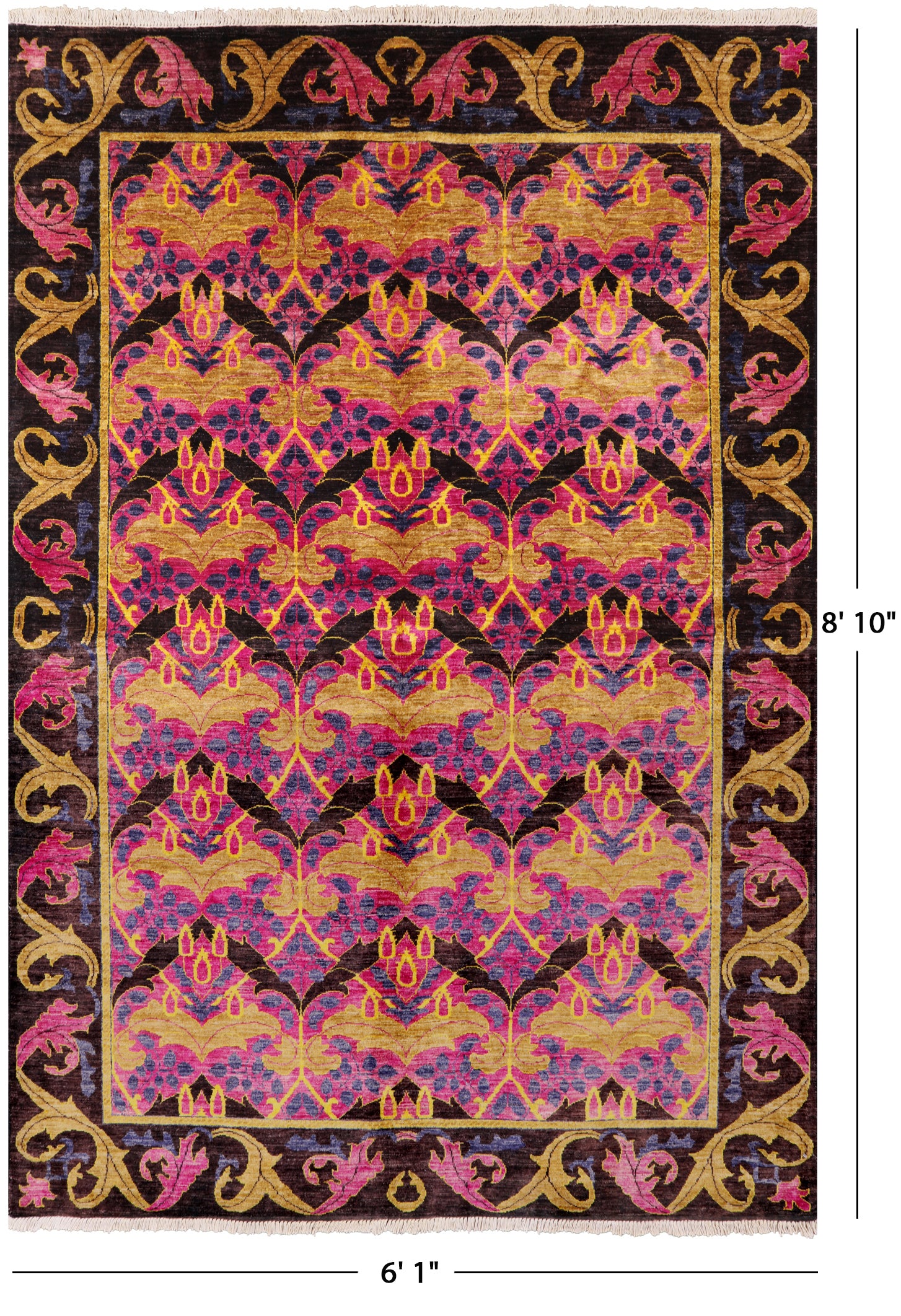 Pink William Morris Hand Knotted Wool Area Rug - 6' 1" X 8' 10" - Golden Nile